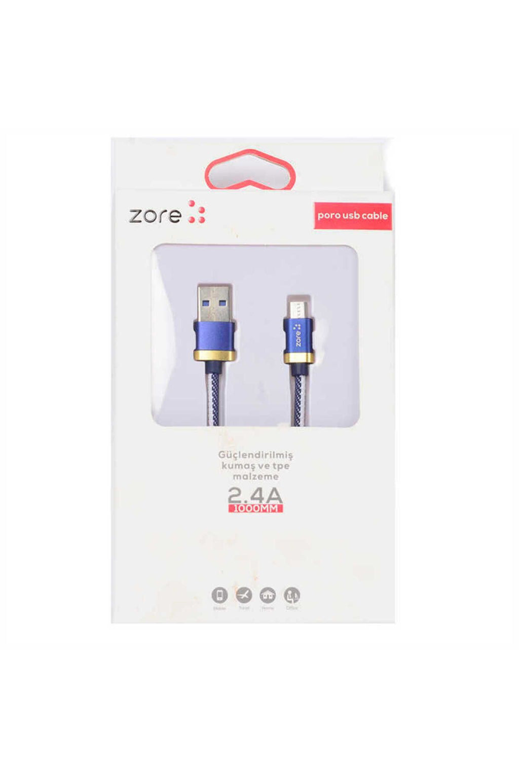 Beyaz Poro Micro Usb Kablo 1M-Zore