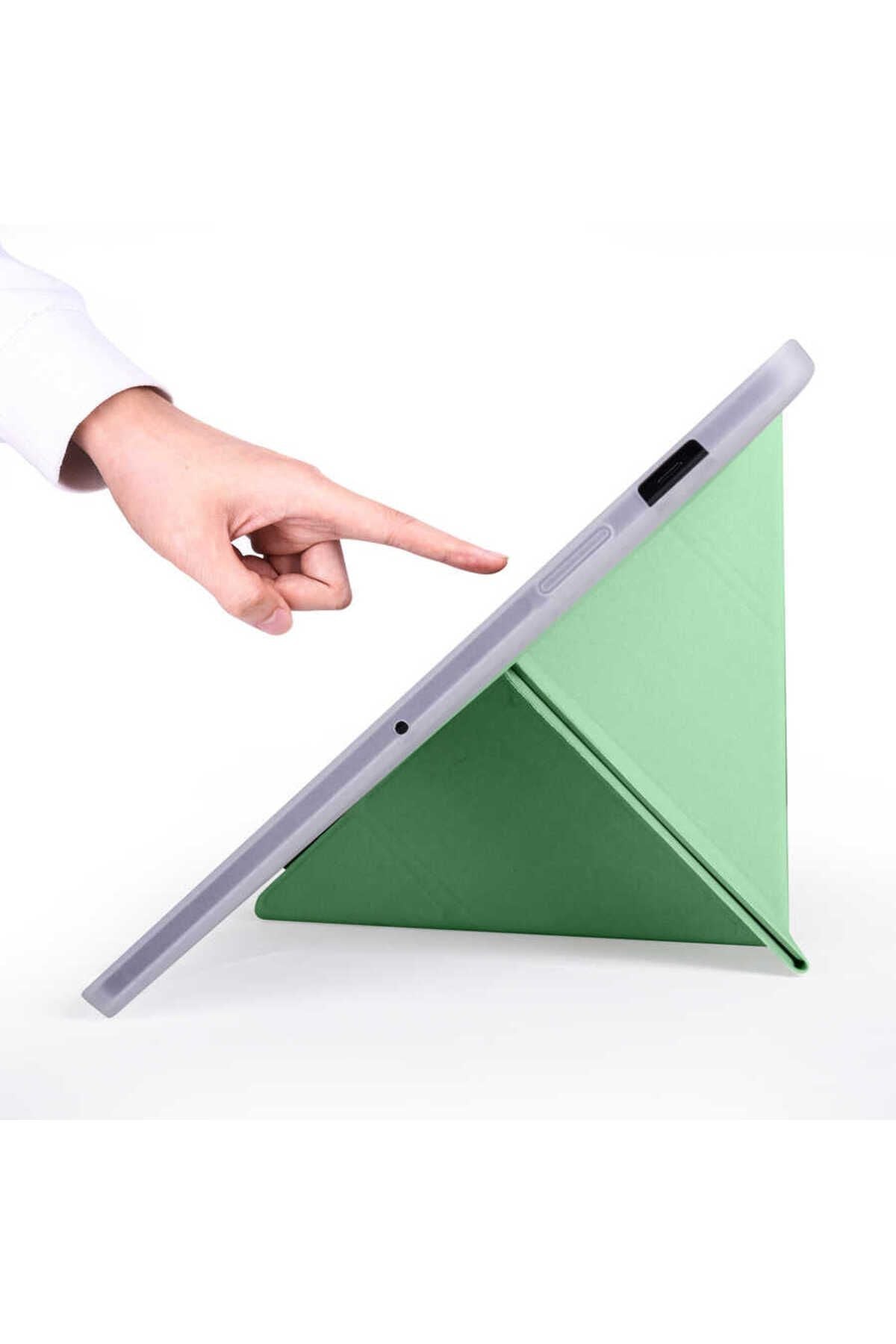 Galaxy Tab S7 T870 Kılıf  Uyumlu Zore Tri Folding Kalem Bölmeli Standlı Kılıf-Açık Yeşil
