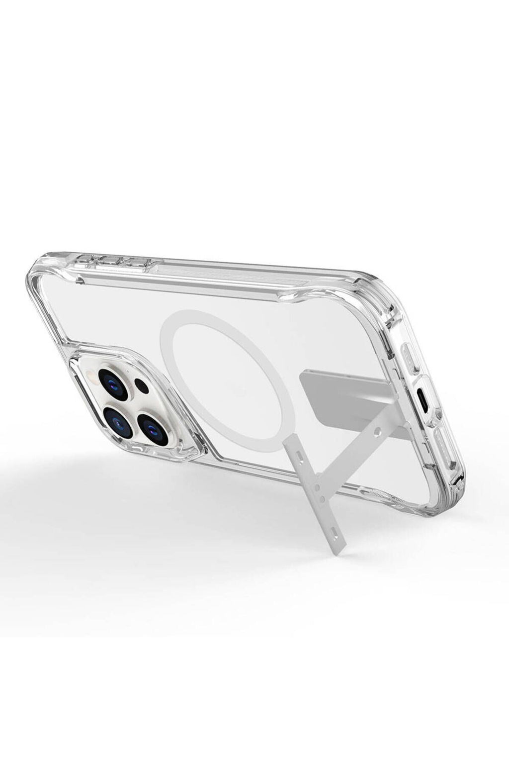 iPhone 15 Pro Uyumlu Magsafe Şarj Özellikli Zore T-Max Standlı Kılıf-Renksiz