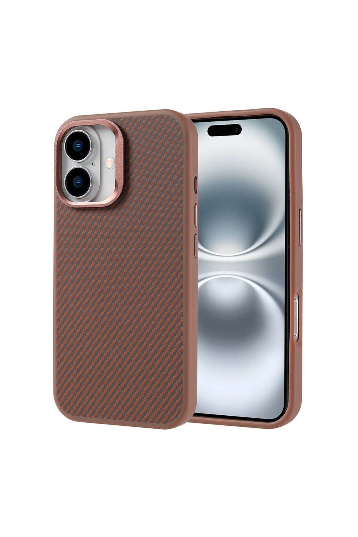 iPhone 16 Plus Kılıf Magsafe Şarj Özellikli Karbon Fiber Görünümlü Zore Troy Kapak - Desert Titanyum