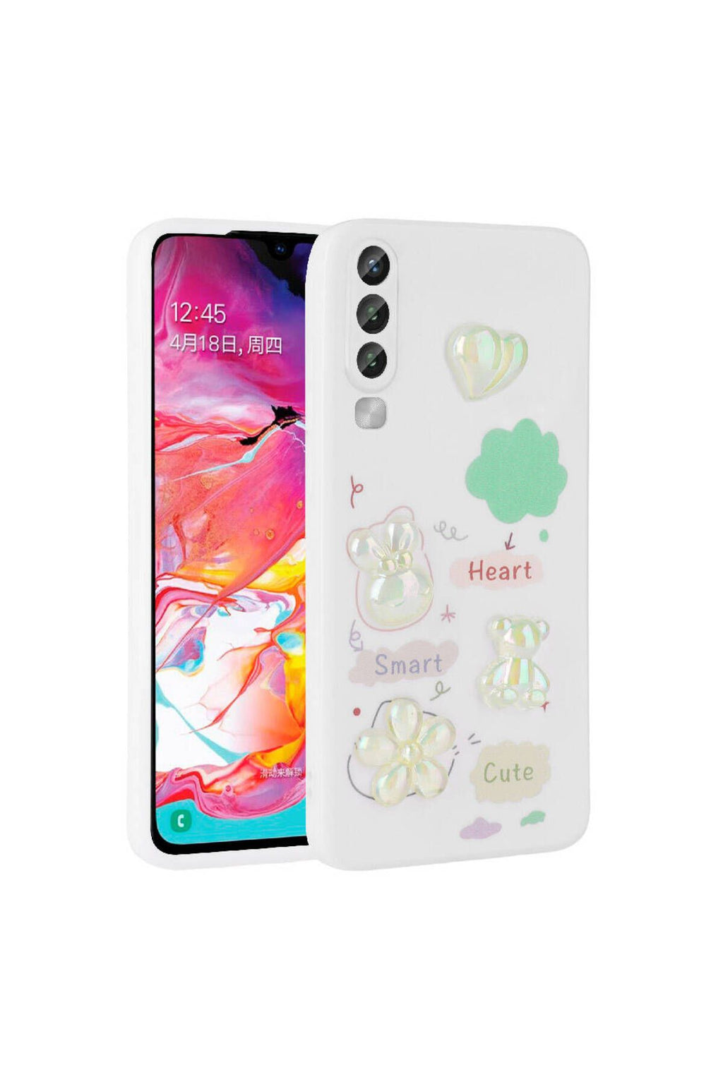 Galaxy A50 Kılıf Kabartma Figürlü Parlak Zore Toys Silikon Kapak - Mor