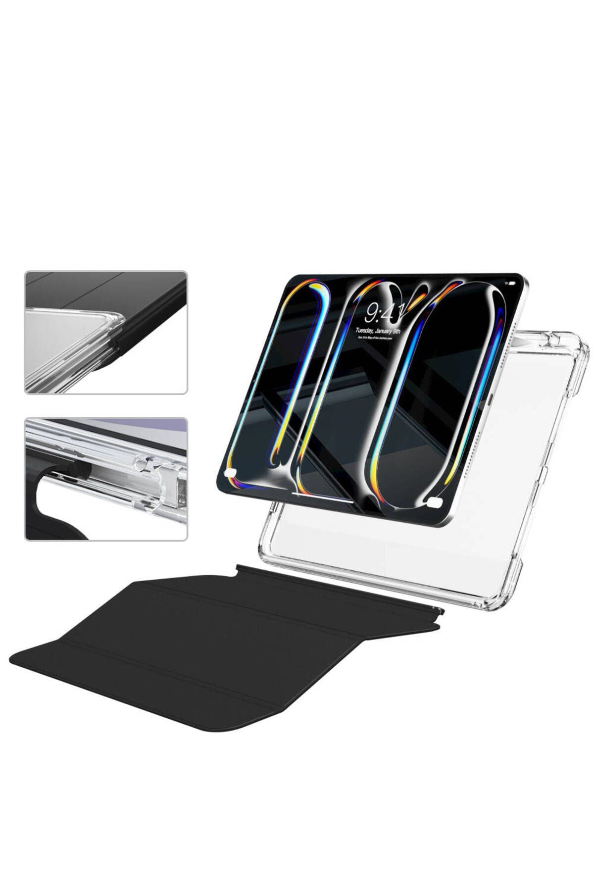 iPad Pro 13 2024 Kılıf Magnetik Ayrılabilen Airbagli Zore Sliding Tablet Kılıfı - Lacivert