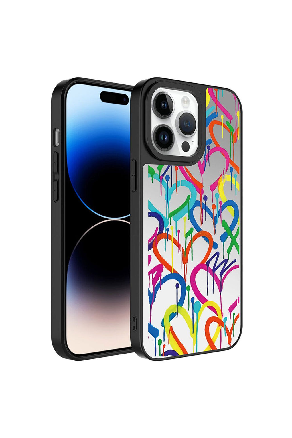 iPhone 14 Pro Uyumlu Aynalı Desenli Kamera Korumalı Parlak Zore Mirror Kılıf-Kalp