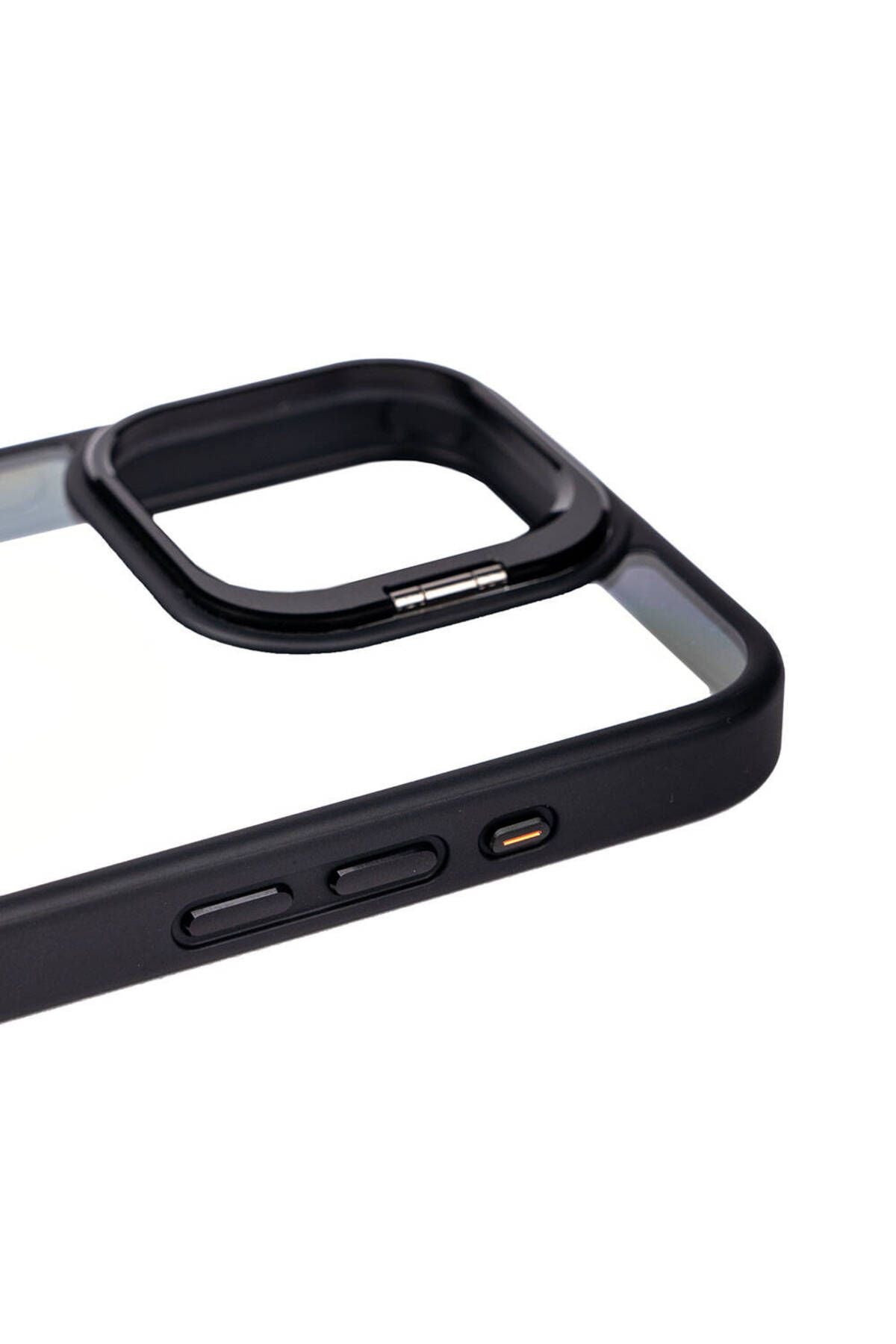 iPhone 15 Pro Uyumlu Kamera LZore Korumalı Standlı Zore Klon LNSM-li Kılıf-Gri