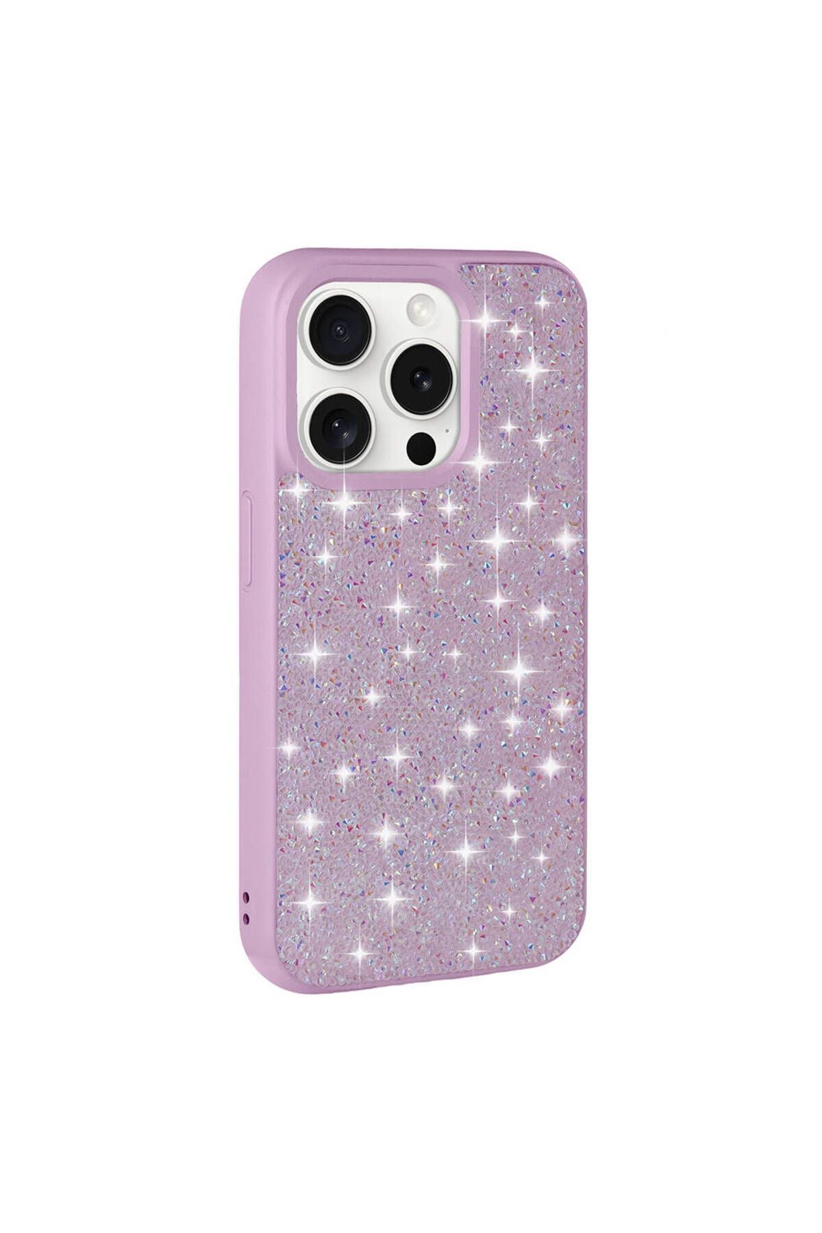 iPhone 15 Pro Uyumlu Parlak Taşlı Tasarım Pırlanta Zore Kılıf-Lila