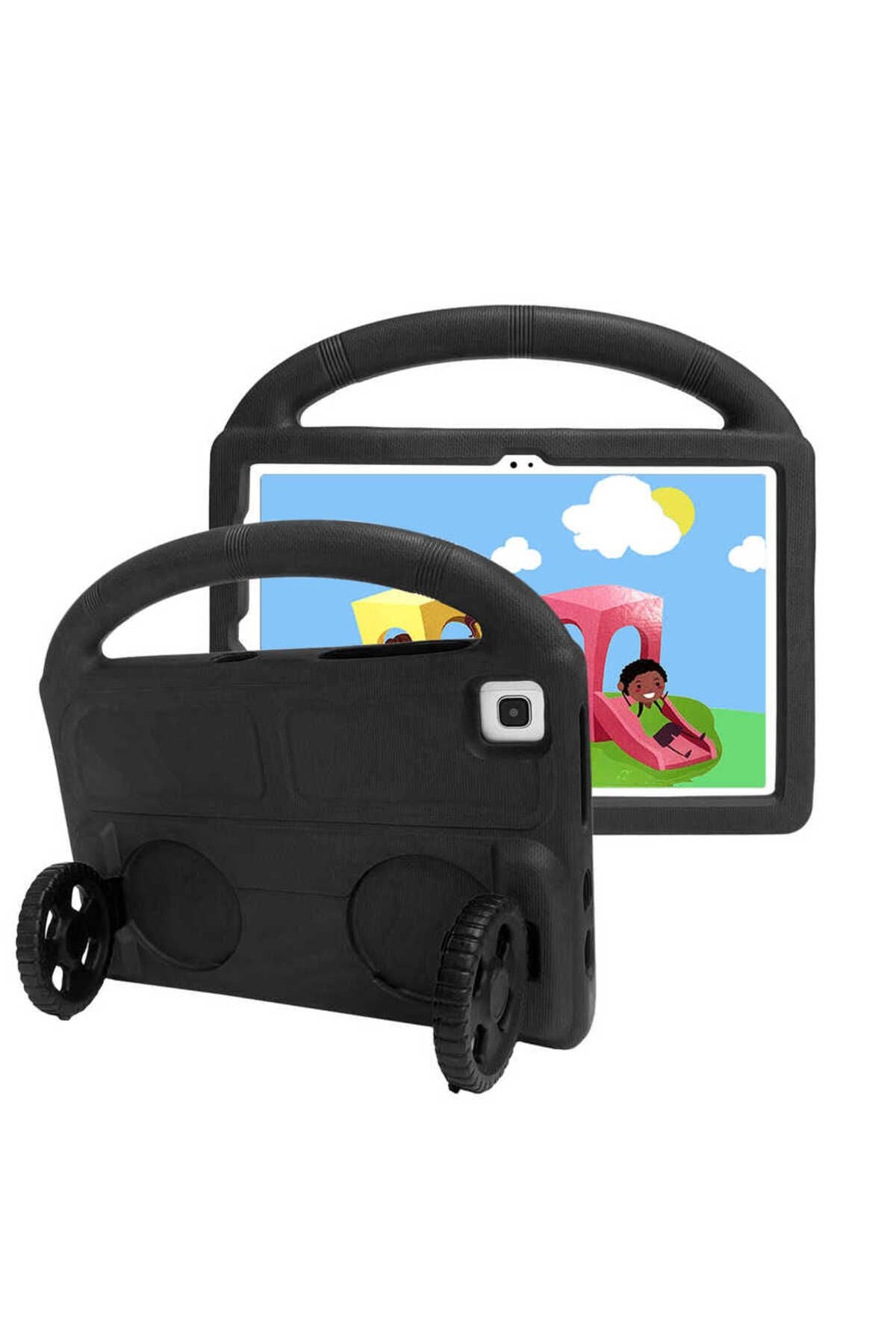 Galaxy T720 Tab S5E  Uyumlu Zore Wheel Car Tekerlek Standlı Tablet Eva Silikon Kılıf-Siyah