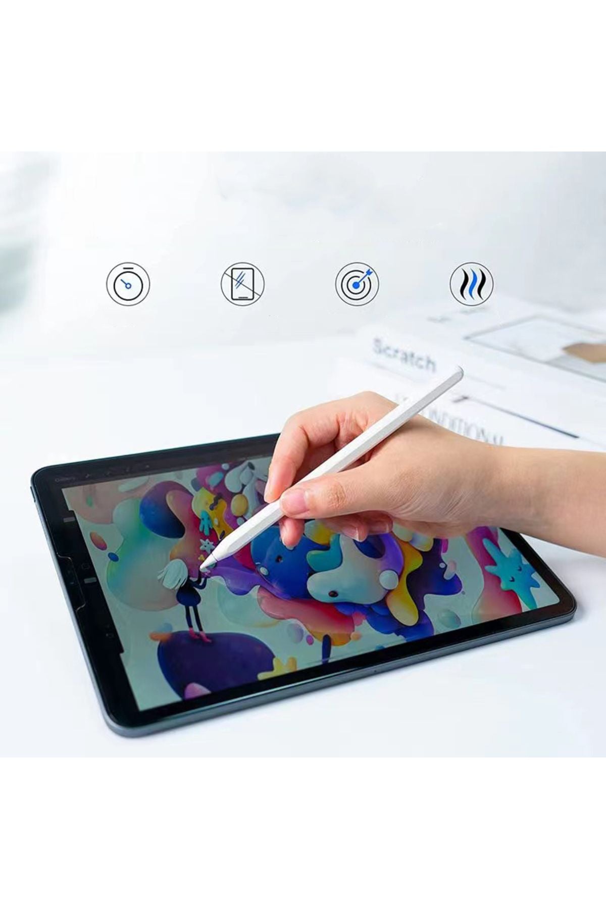 Zore Pencil 09 Palm-Rejection Magnetik Şarj ve Eğim Özellikli Dokunmatik Çizim Kalemi-Beyaz