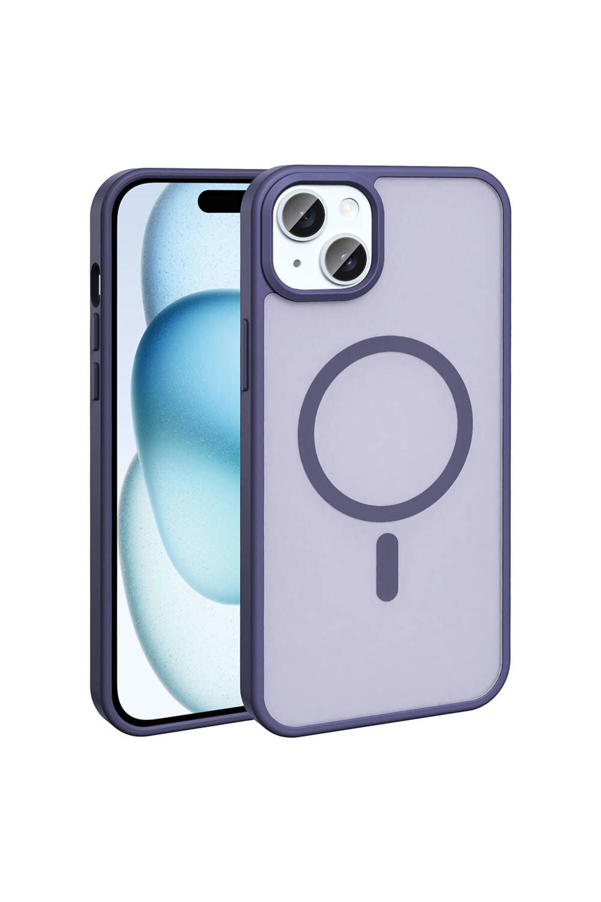 iPhone 15 Kılıf Magsafe Şarj Özellikli Mat Arka Yüzey Zore Sio Kapak-Açık Yeşil