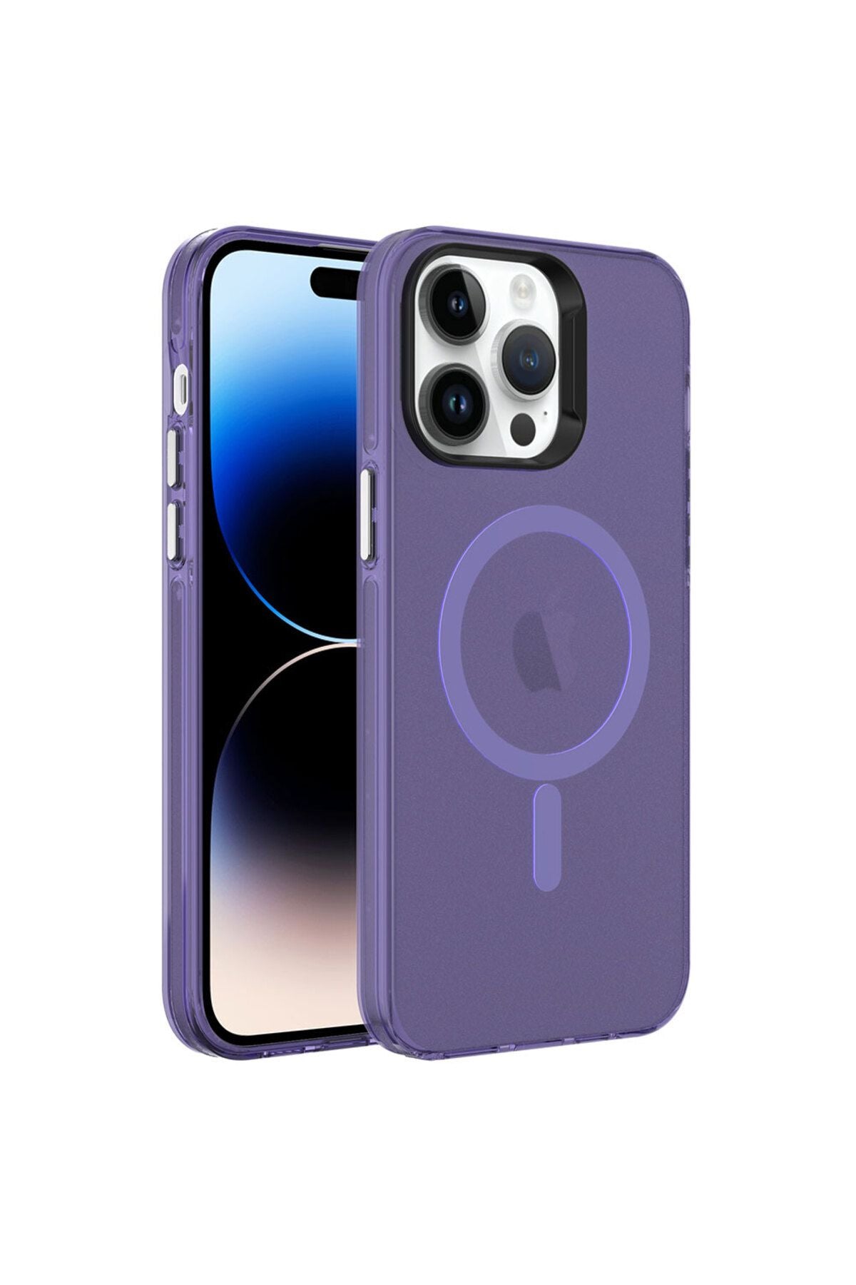 iPhone 14 Pro Uyumlu Zore Magsafe Şarj Özellikli Buzlu Transparan C-Pro Sert Kılıf-Derin Mor