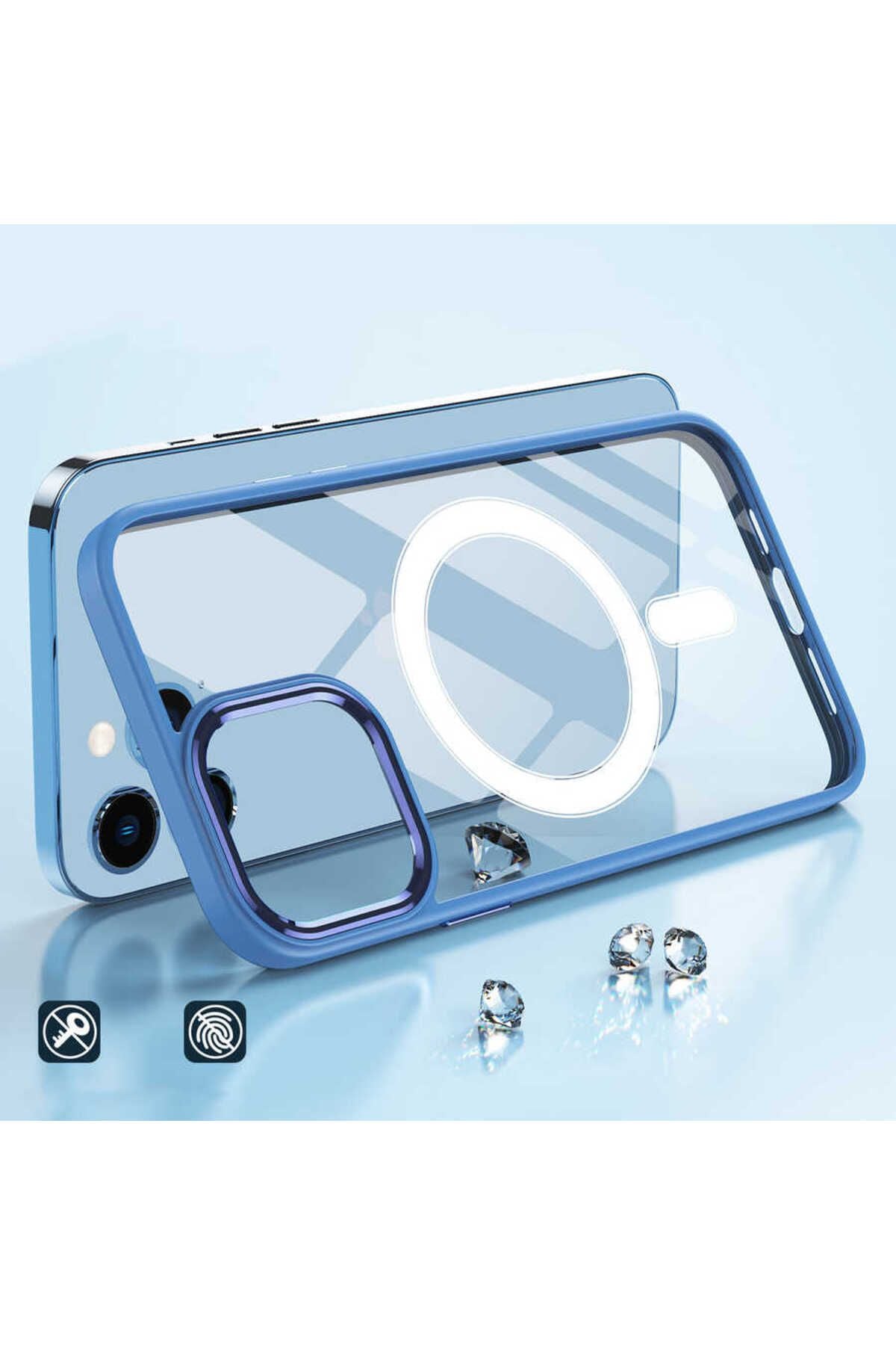 iPhone 14 Pro Uyumlu Wireless Şarj Özellikli Zore Krom Magsafe Silikon Kılıf-Pembe Açık