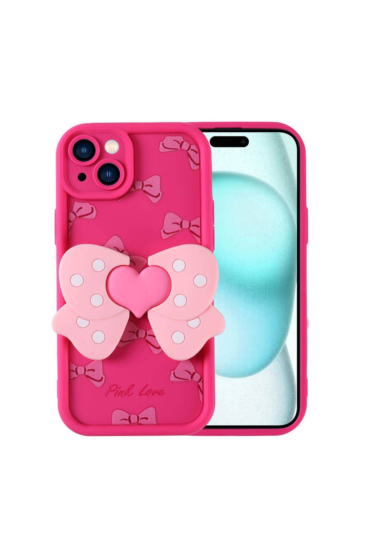 iPhone 15 Plus Kılıf Kamera Korumalı Figür Tasarımlı Zore Kapya Kapak-Pembe Koyu