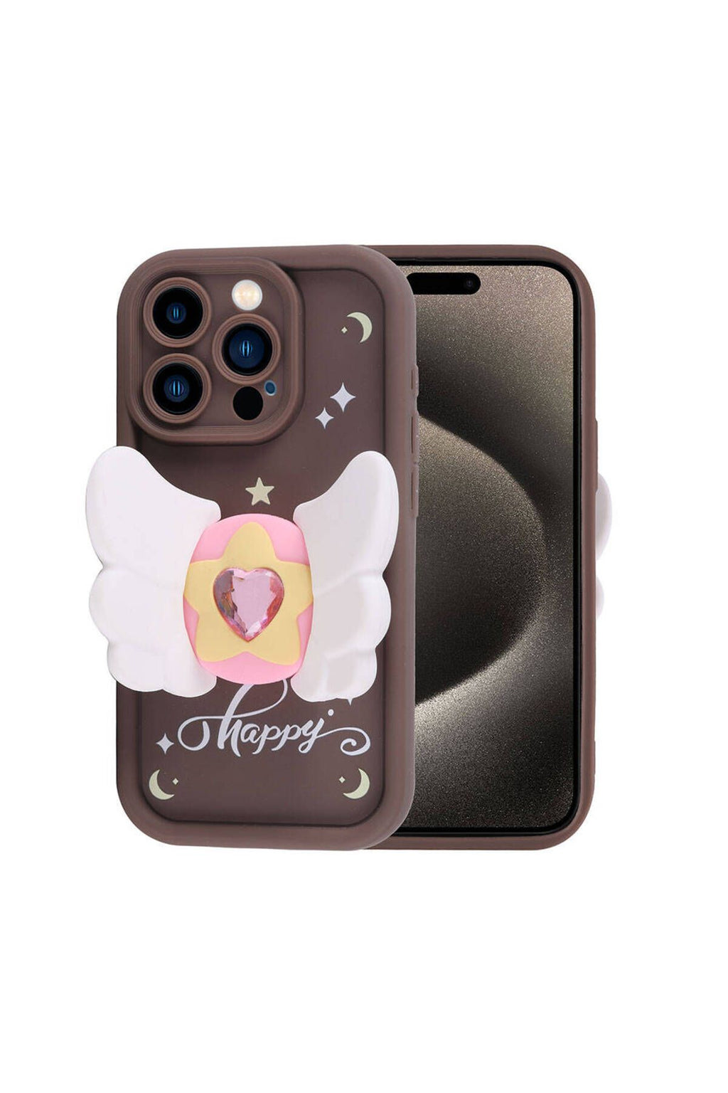 iPhone 15 Pro Kılıf Kamera Korumalı Figür Tasarımlı Zore Kapya Kapak-Pembe Koyu