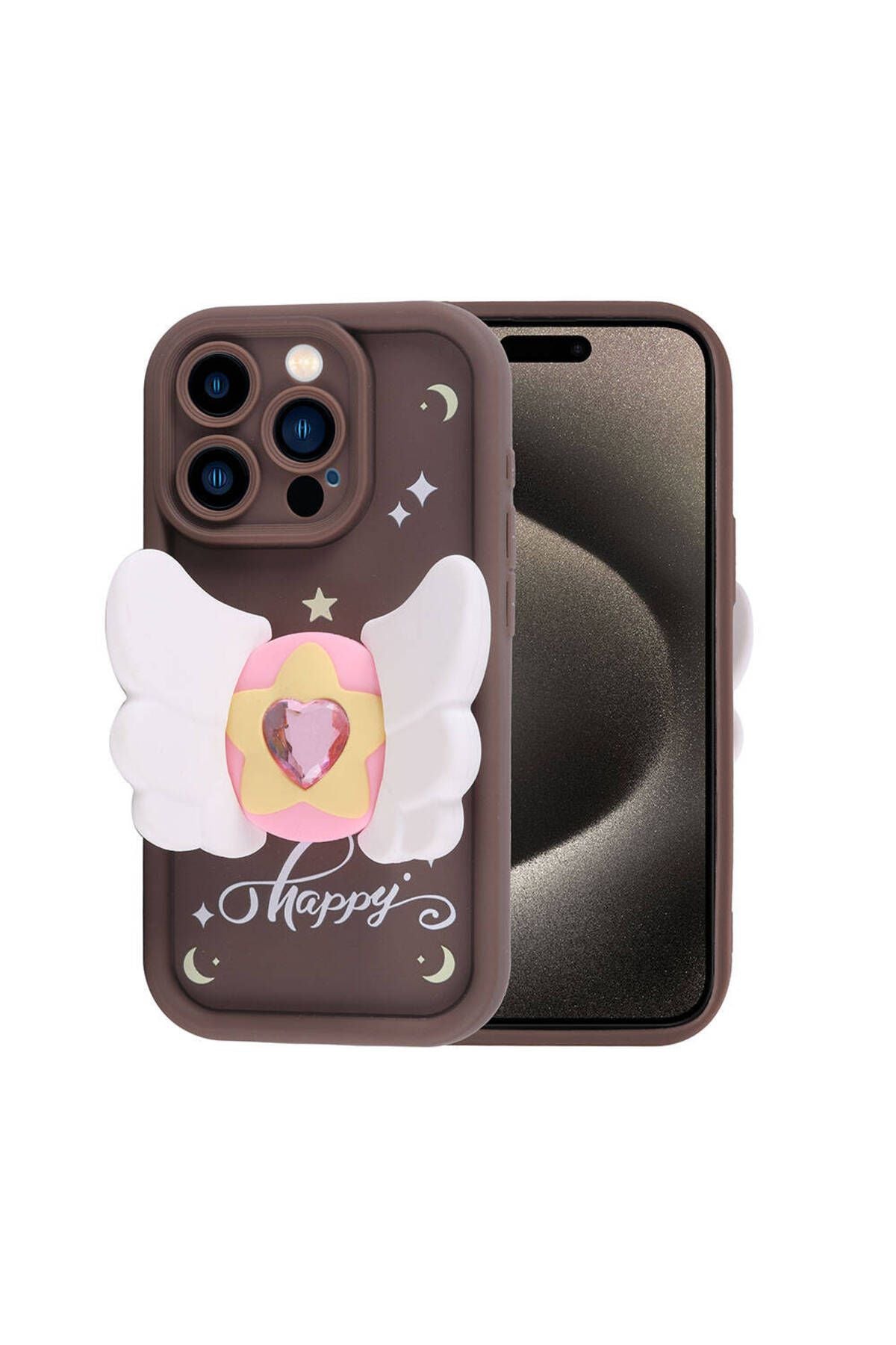 iPhone 15 Pro Kılıf Kamera Korumalı Figür Tasarımlı Zore Kapya Kapak-Pembe Koyu