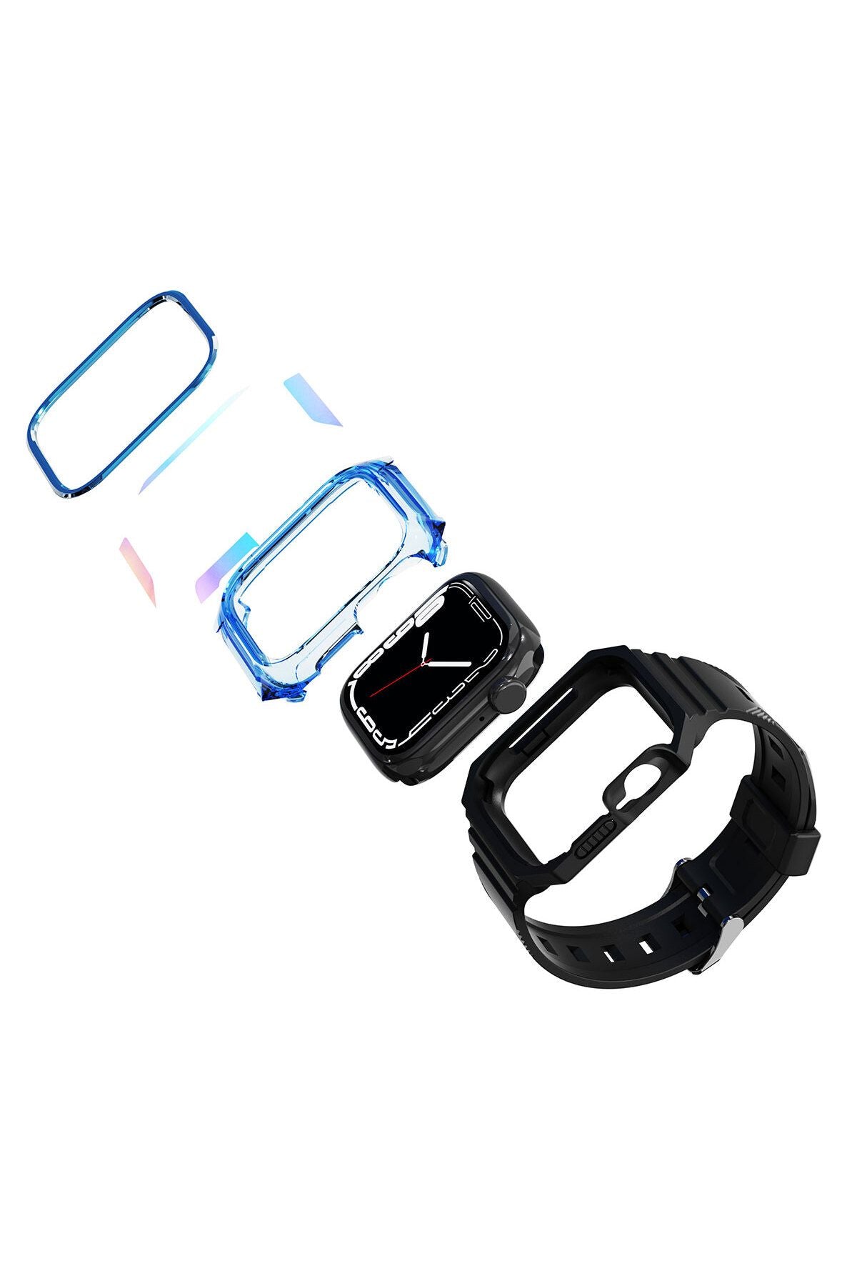 Watch 44mm Uyumlu KRD-88 Sert PC Kasa Koruyuculu Uyumlu Zore Kordon-Mavi