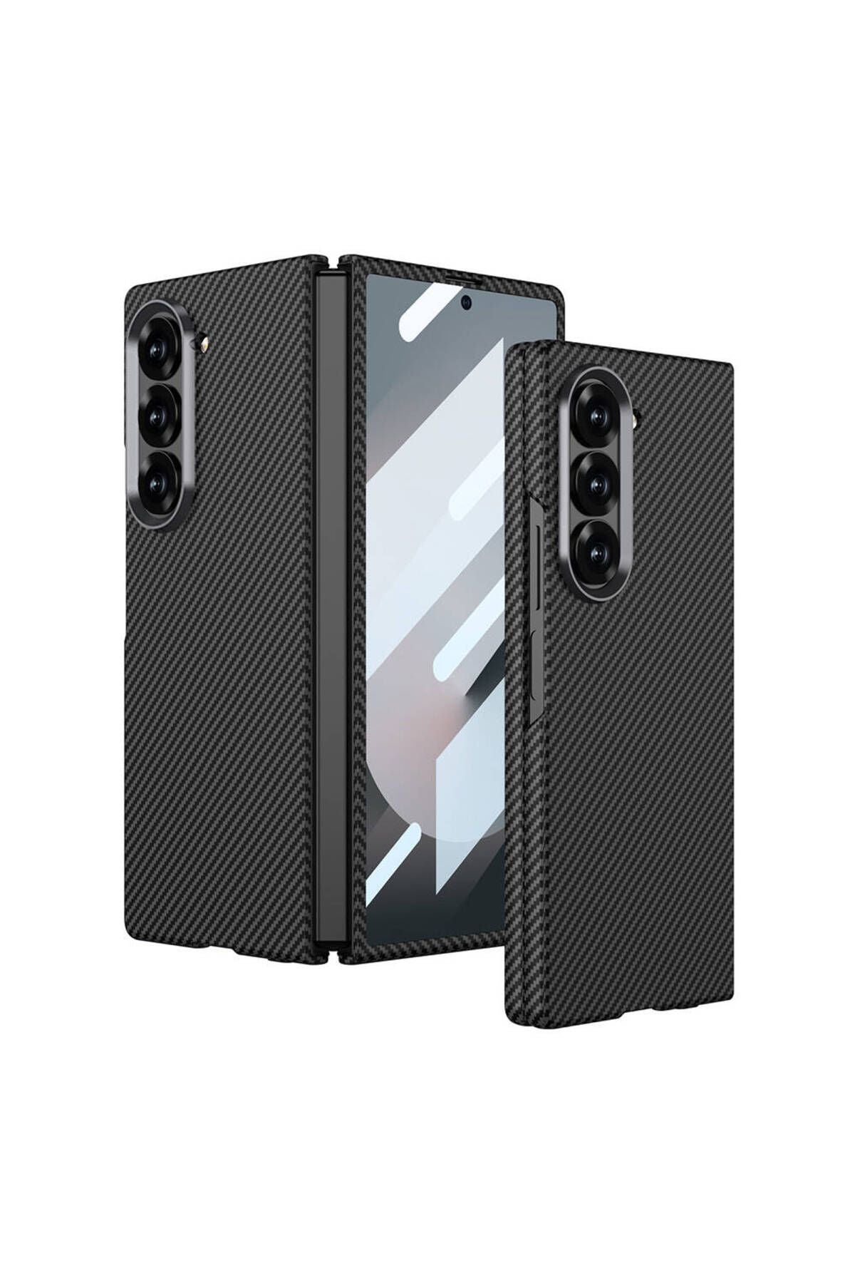 Galaxy Z Fold 6 Uyumlu Kamera Korumalı Karbon Fiber Tasarımlı Arka Yüzey Zore Kıpta Karbon Kapak