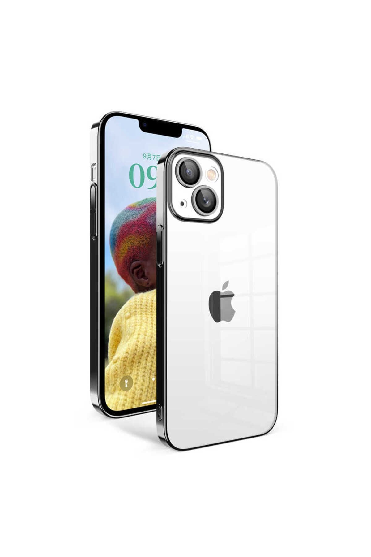 iPhone 14 Uyumlu Kamera Korumalı Renkli Çerçeveli Zore Garaj Kılıf-Lila