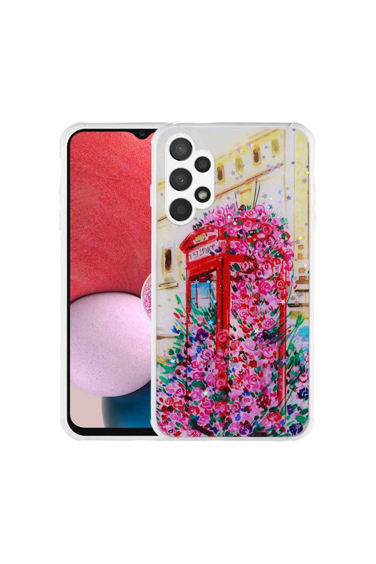 Galaxy A13 4G Kılıf Simli Desenli Kamera Korumalı Parlak Zore Popy Kapak - Dallar