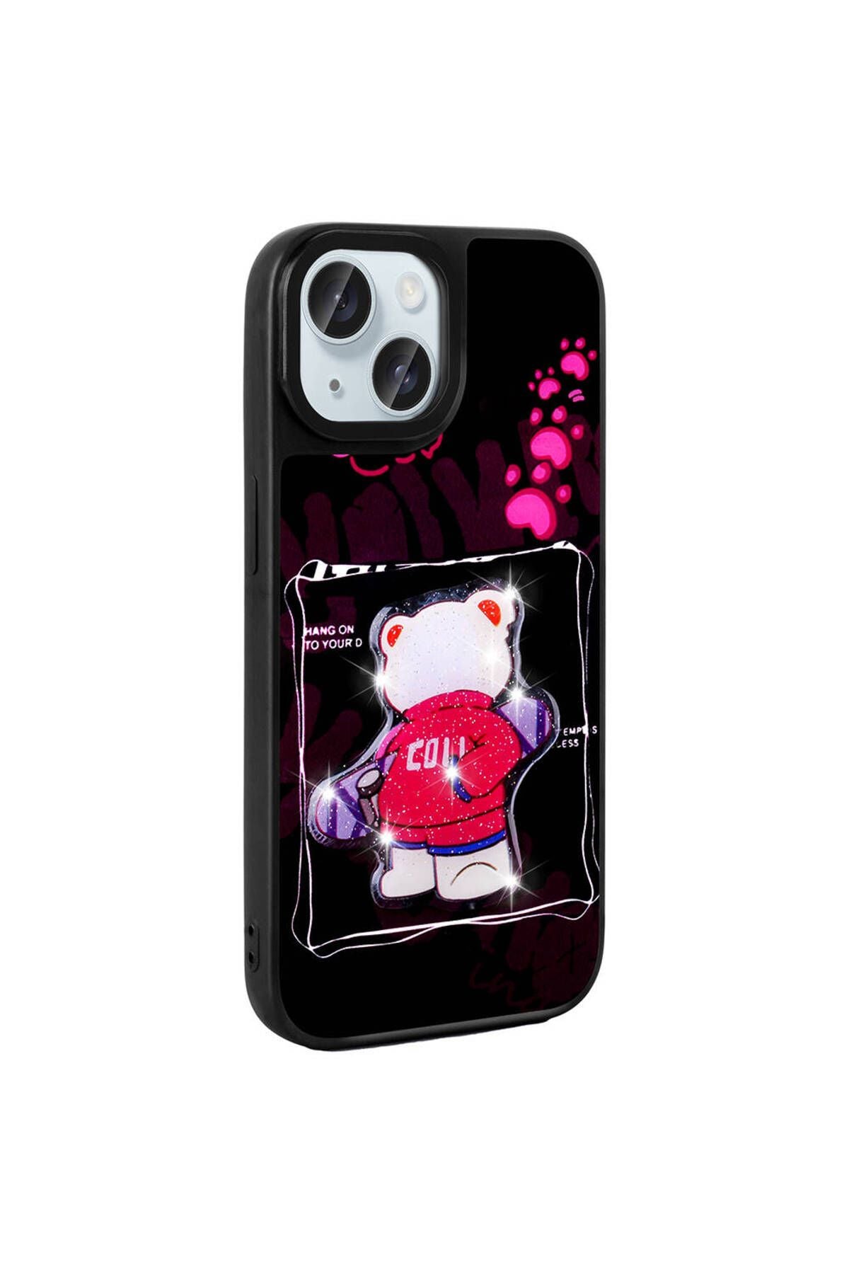 iPhone 15 Kılıf Parlayan Kabartmalı İkonik Figürlü Zore Amas Silikon Kapak - Mor