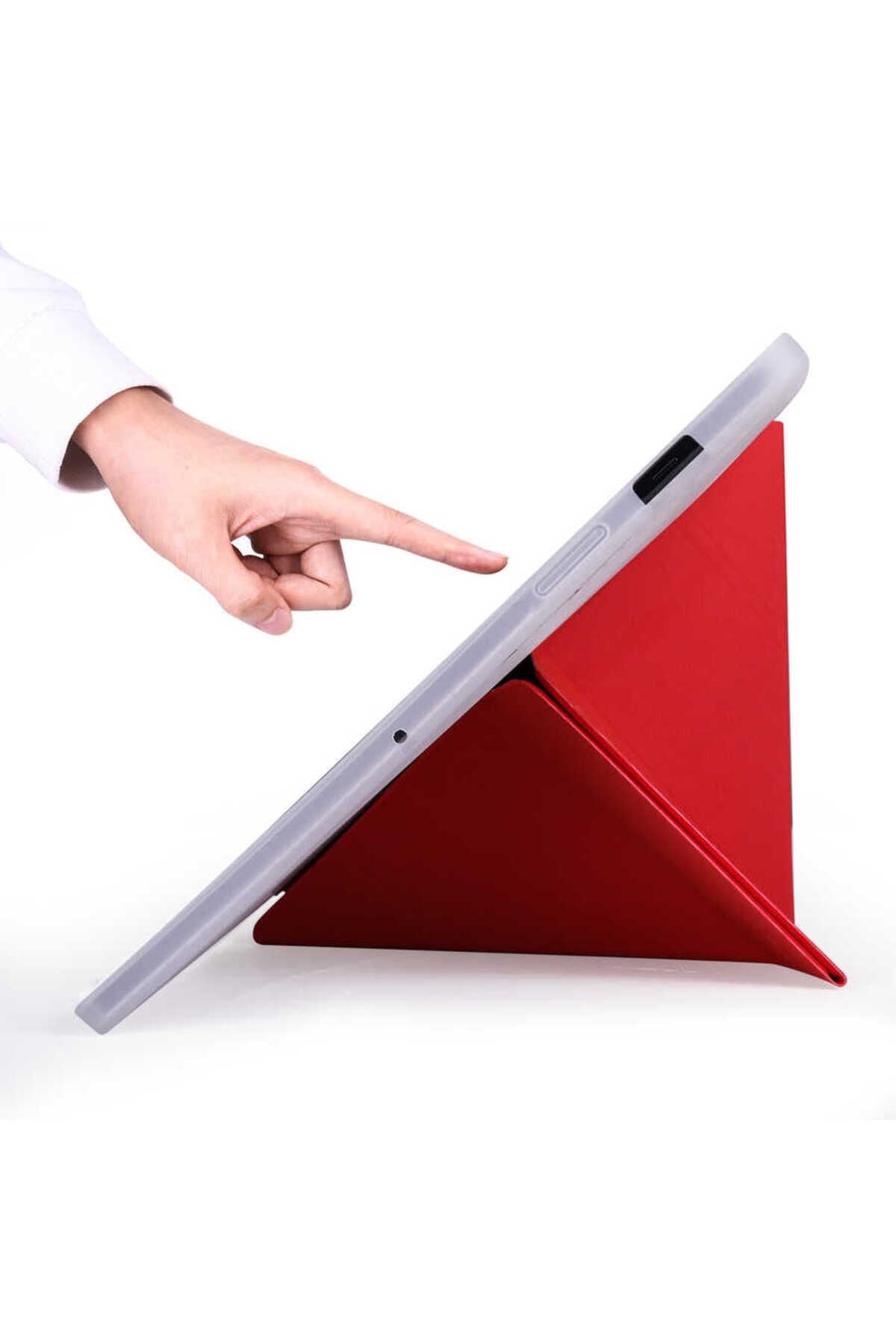 Galaxy Tab S7 Plus T970 Kılıf  Uyumlu Zore Tri Folding Kalem Bölmeli Standlı Kılıf-Rose Gold