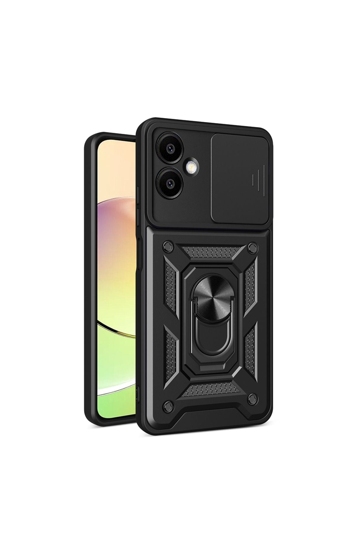 Galaxy A06 Uyumlu Magnetik Standlı Kamera Korumalı Zore Sürgülü Vega Kapak-Siyah