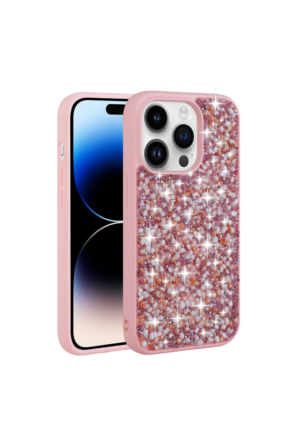 iPhone 14 Pro Uyumlu Parlak Taşlı Tasarım Zore Linea Kılıf-Pembe