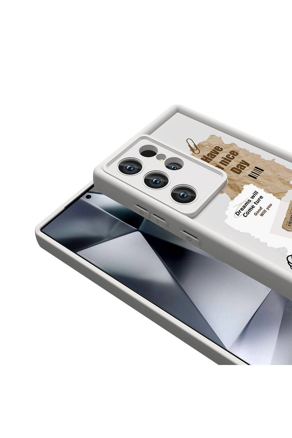 Galaxy S24 Ultra Kılıf Kamera Korumalı Baskılı Arka Yüzey Zore Klas Kapak - Beyaz