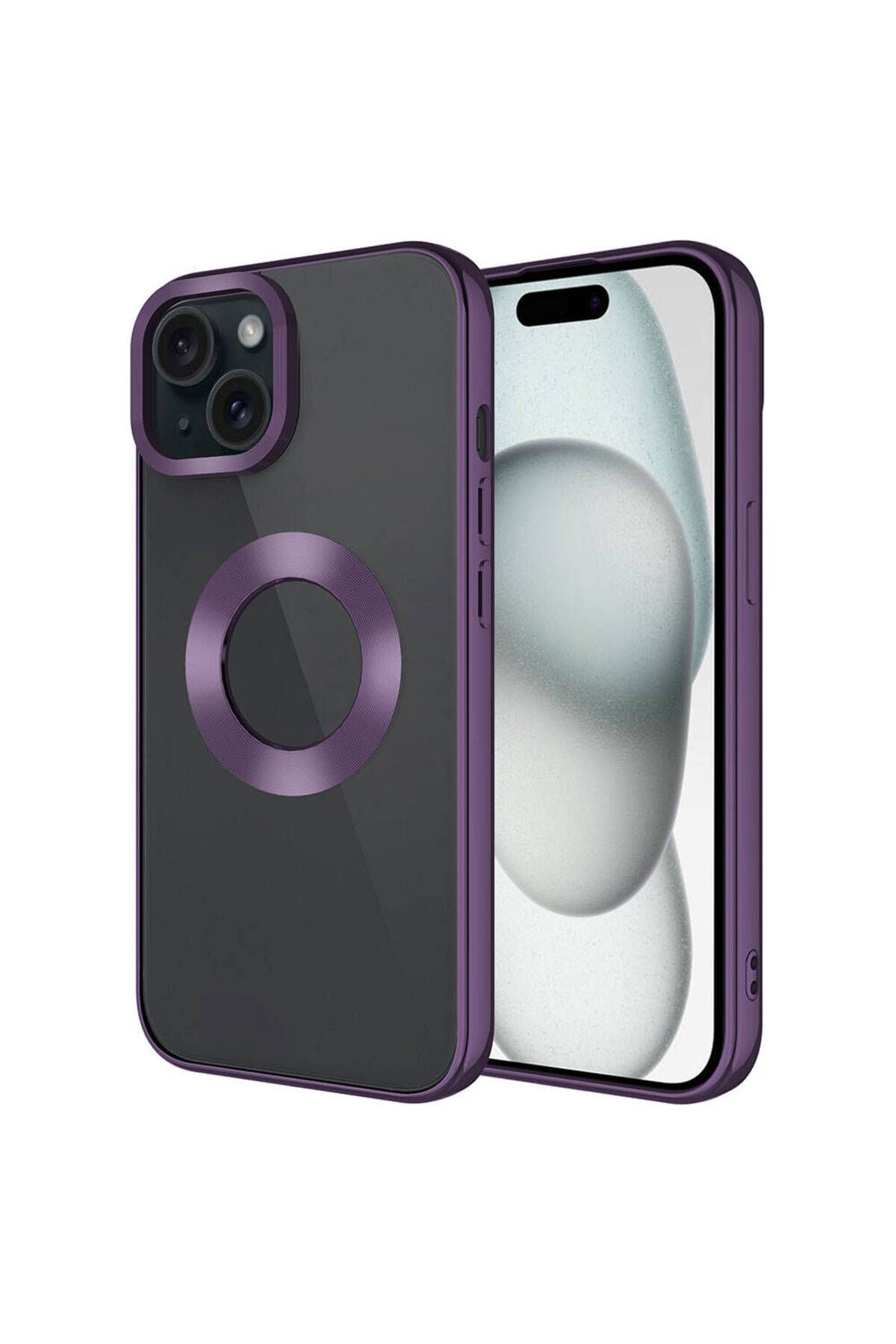 iPhone 15 Uyumlu Tek Kamera Çerçeveli Logo Gösteren Zore Omega Kılıf-Derin Mor