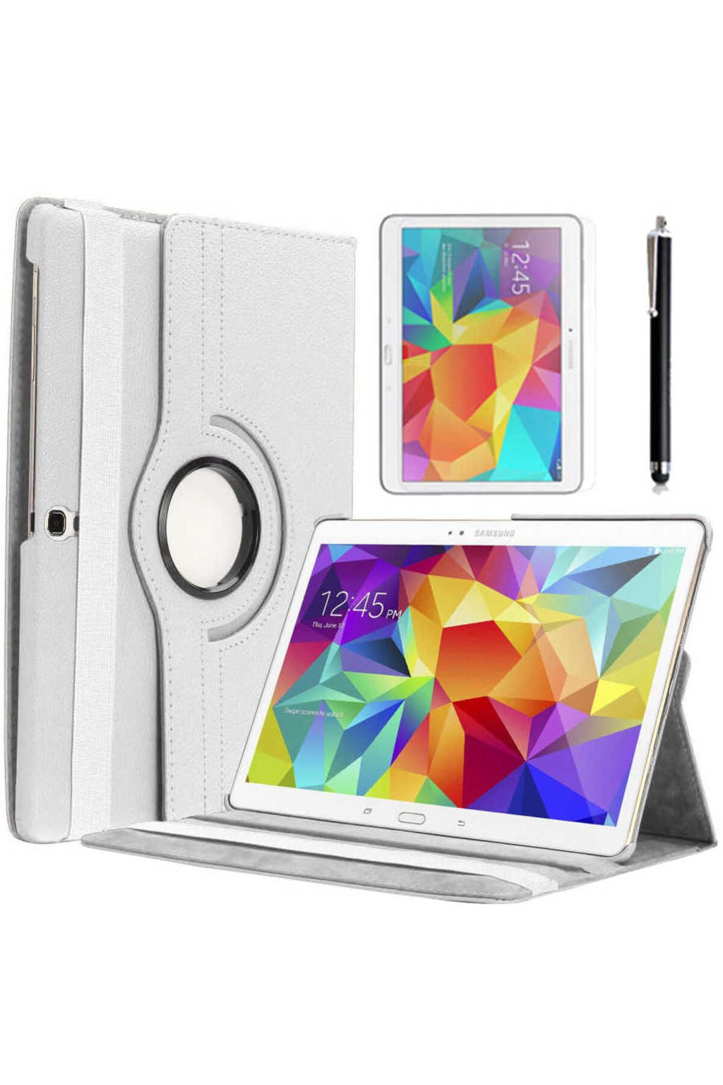 Galaxy Tab 4 10.1 T530  Uyumlu Zore Dönebilen Standlı Kılıf-Beyaz