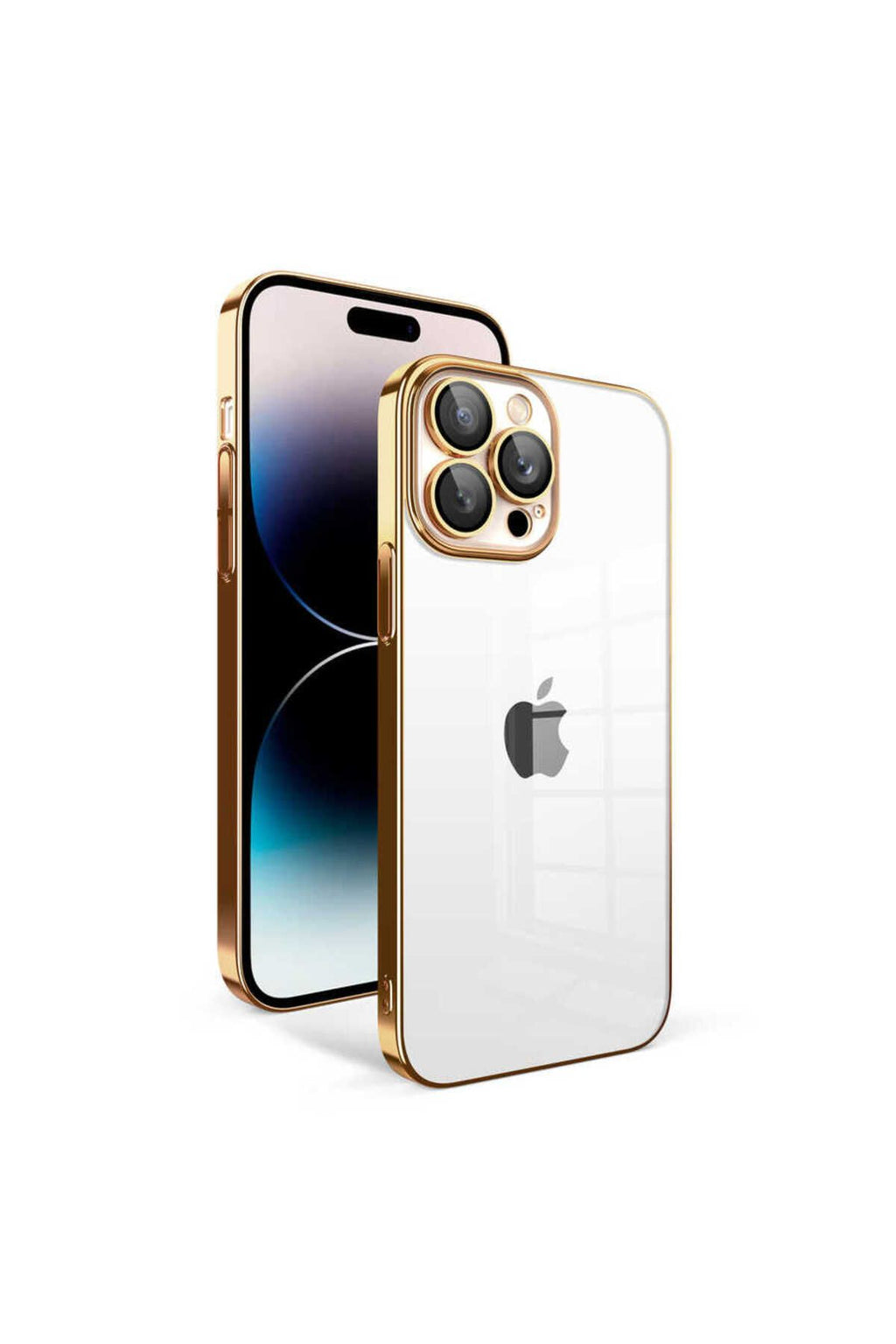 iPhone 14 Pro Uyumlu Kamera Korumalı Renkli Çerçeveli Zore Garaj Kılıf-Gold