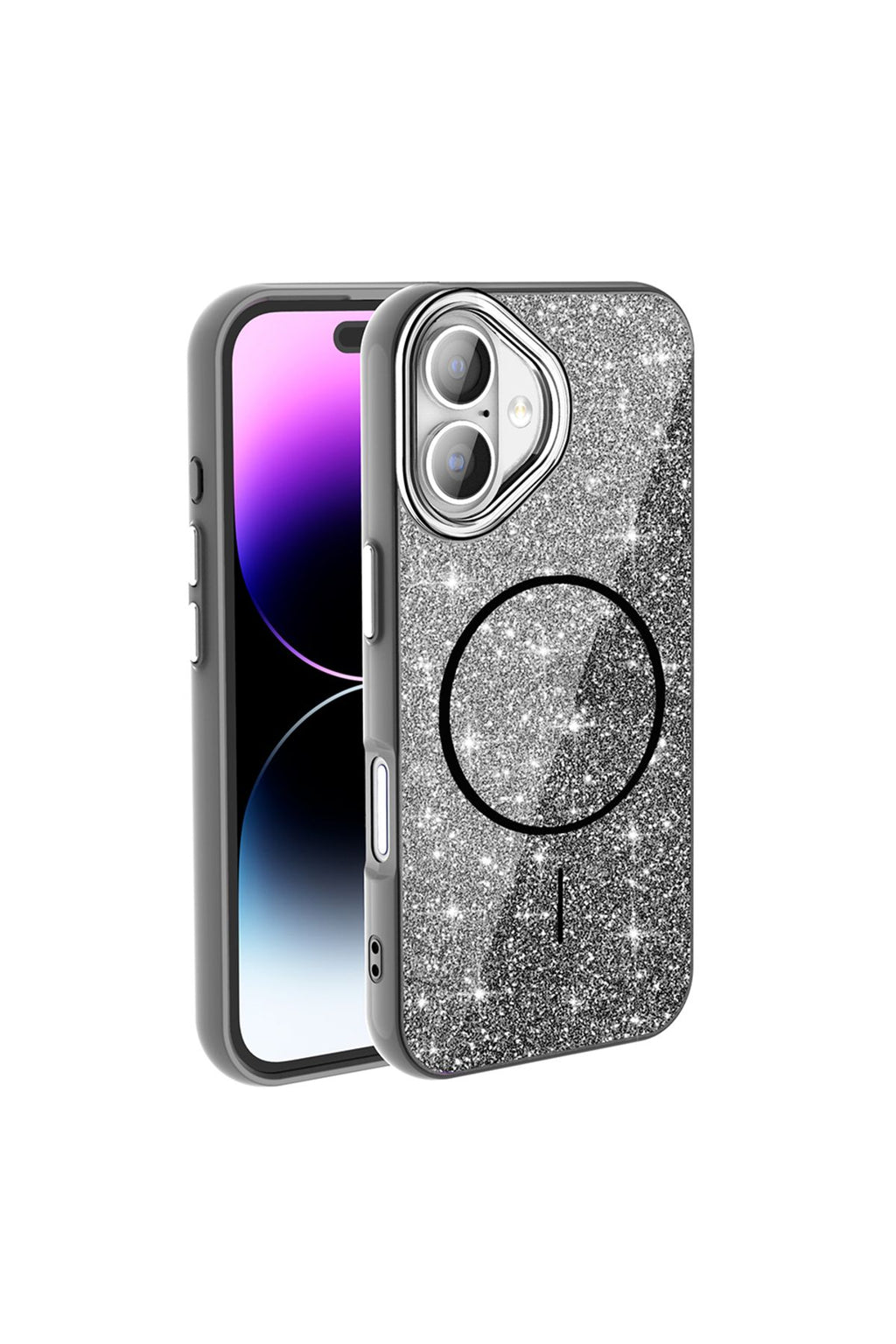 iPhone 16 Plus Kılıf Magsafe Şarj Özellikli Parlayan Simli Zore Okso Kapak - Gold