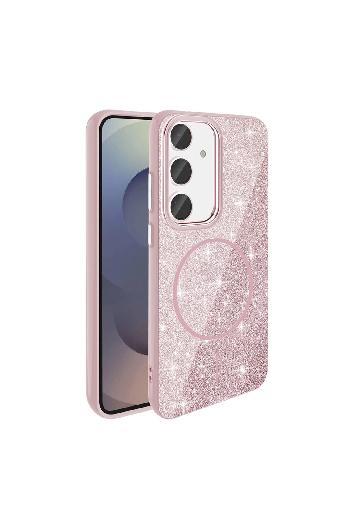 Galaxy S24 FE Kılıf Magsafe Şarj Özellikli Parlayan Simli Zore Okso Kapak - Siyah