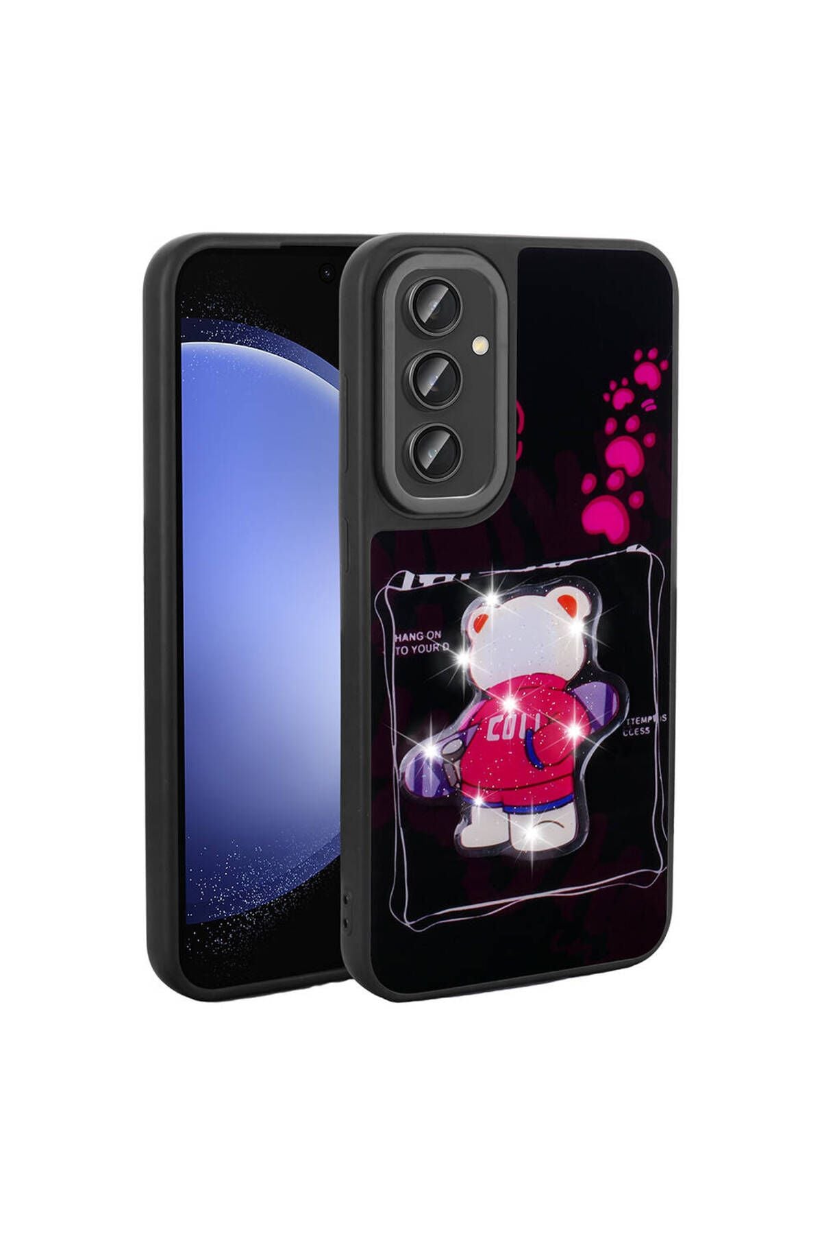 Galaxy S23 FE Kılıf Parlayan Kabartmalı İkonik Figürlü Zore Amas Silikon Kapak - Pembe