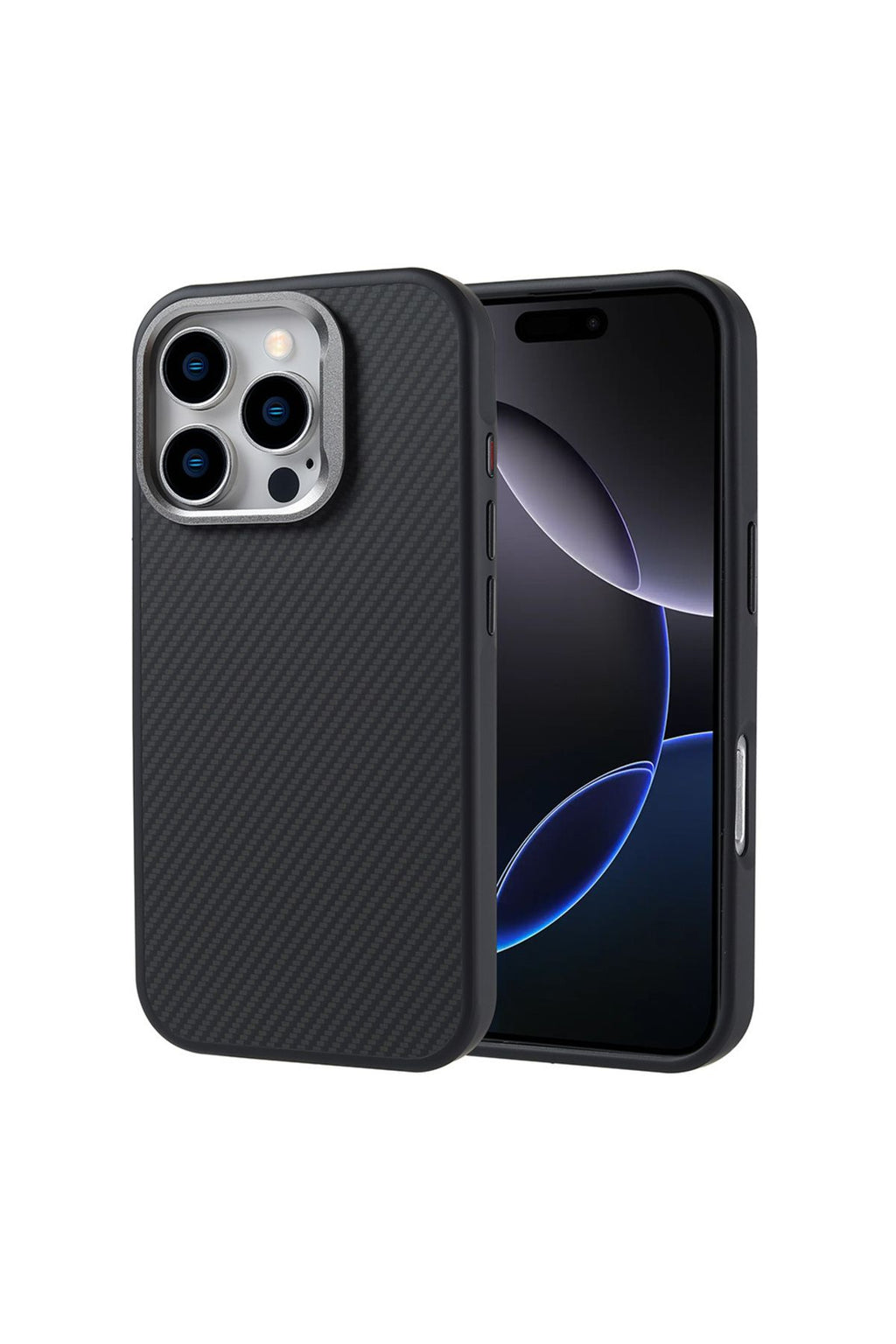 iPhone 16 Pro Max Kılıf Magsafe Şarj Özellikli Karbon Fiber Görünümlü Zore Troy Kapak-Gümüş