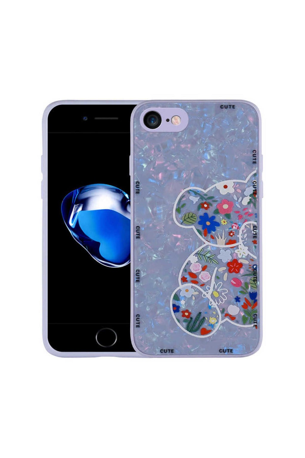 iPhone SE 2022 Uyumlu Desenli Sert Silikon CSK Zore Mumila Kılıf-Lilac Bear