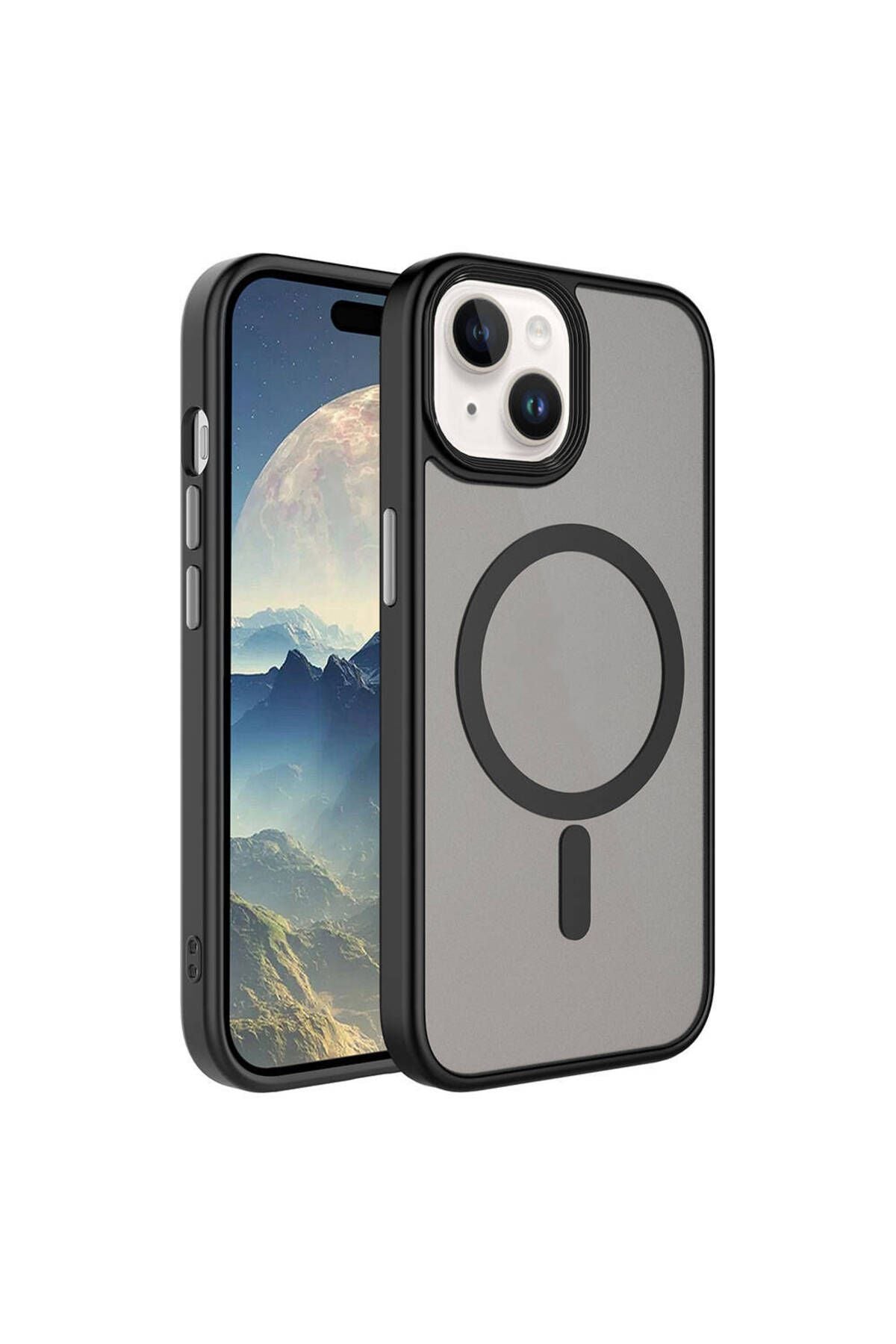 iPhone 15 Plus Uyumlu Mat Arka Yüzey Wireless Şarj Özellikli Zore Flet Magsafe Kılıf-Siyah