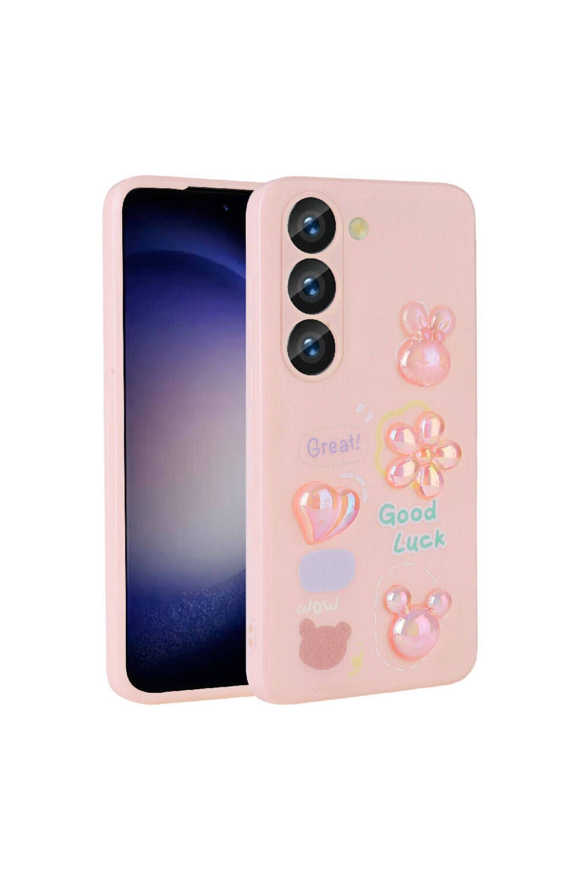 Galaxy A54 Kılıf Kabartma Figürlü Parlak Zore Toys Silikon Kapak - Pembe