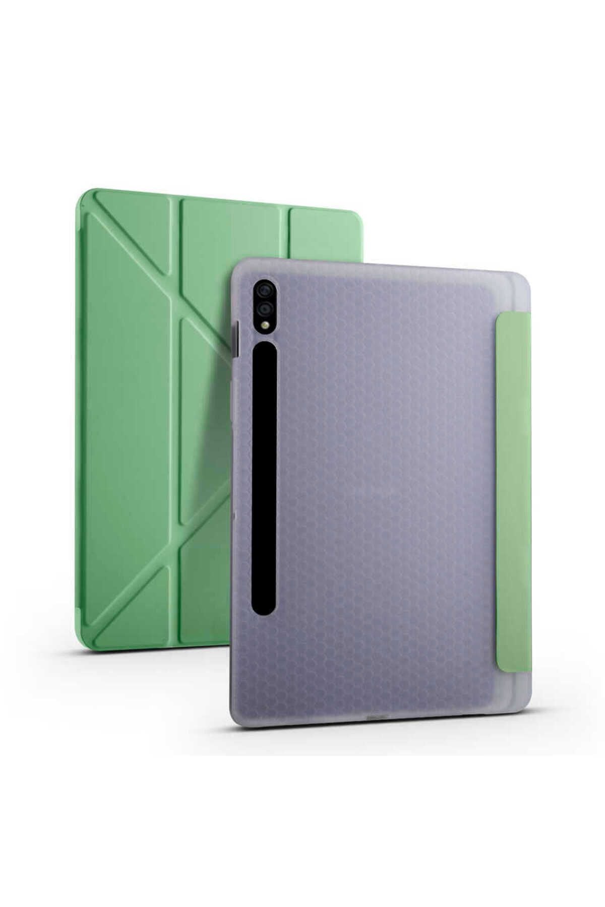 Galaxy Tab S7 T870 Kılıf  Uyumlu Zore Tri Folding Kalem Bölmeli Standlı Kılıf-Açık Yeşil
