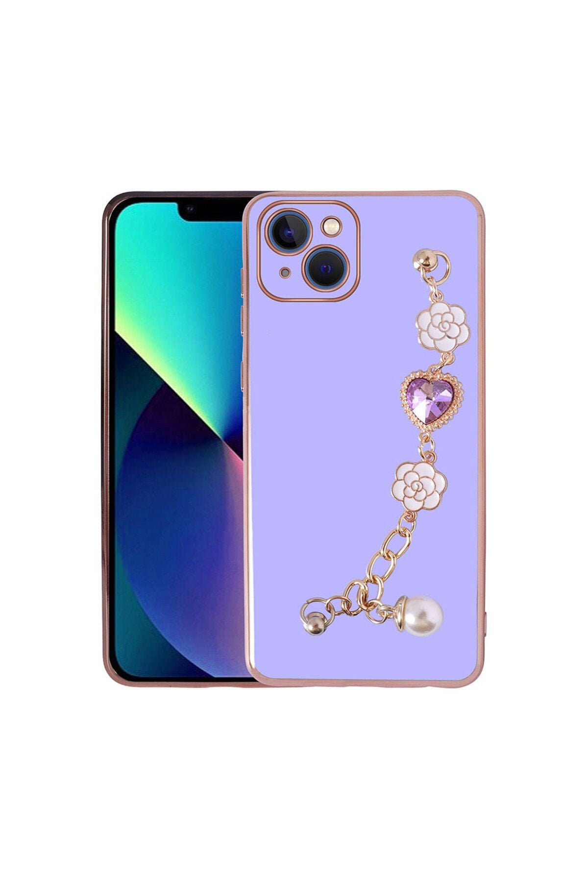 iPhone 14 Uyumlu El Tutamaçlı Kamera Korumalı Zore Taka Silikon Kılıf-Mor