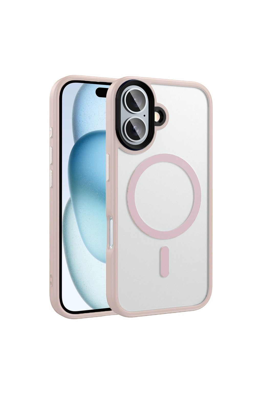 iPhone 16 Plus Kılıf Mat Arka Yüzey Wireless Şarj Özellikli AKAV Flet Magsafe Kapak - Rose Gold