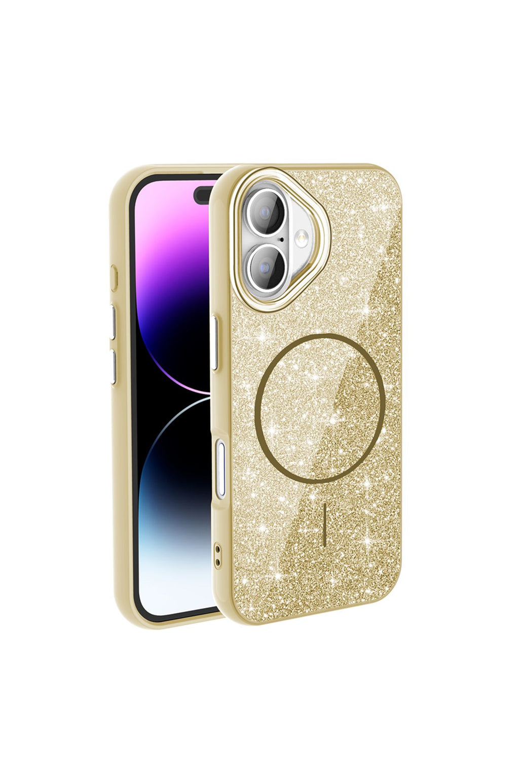 iPhone 16 Plus Kılıf Magsafe Şarj Özellikli Parlayan Simli Zore Okso Kapak - Gold