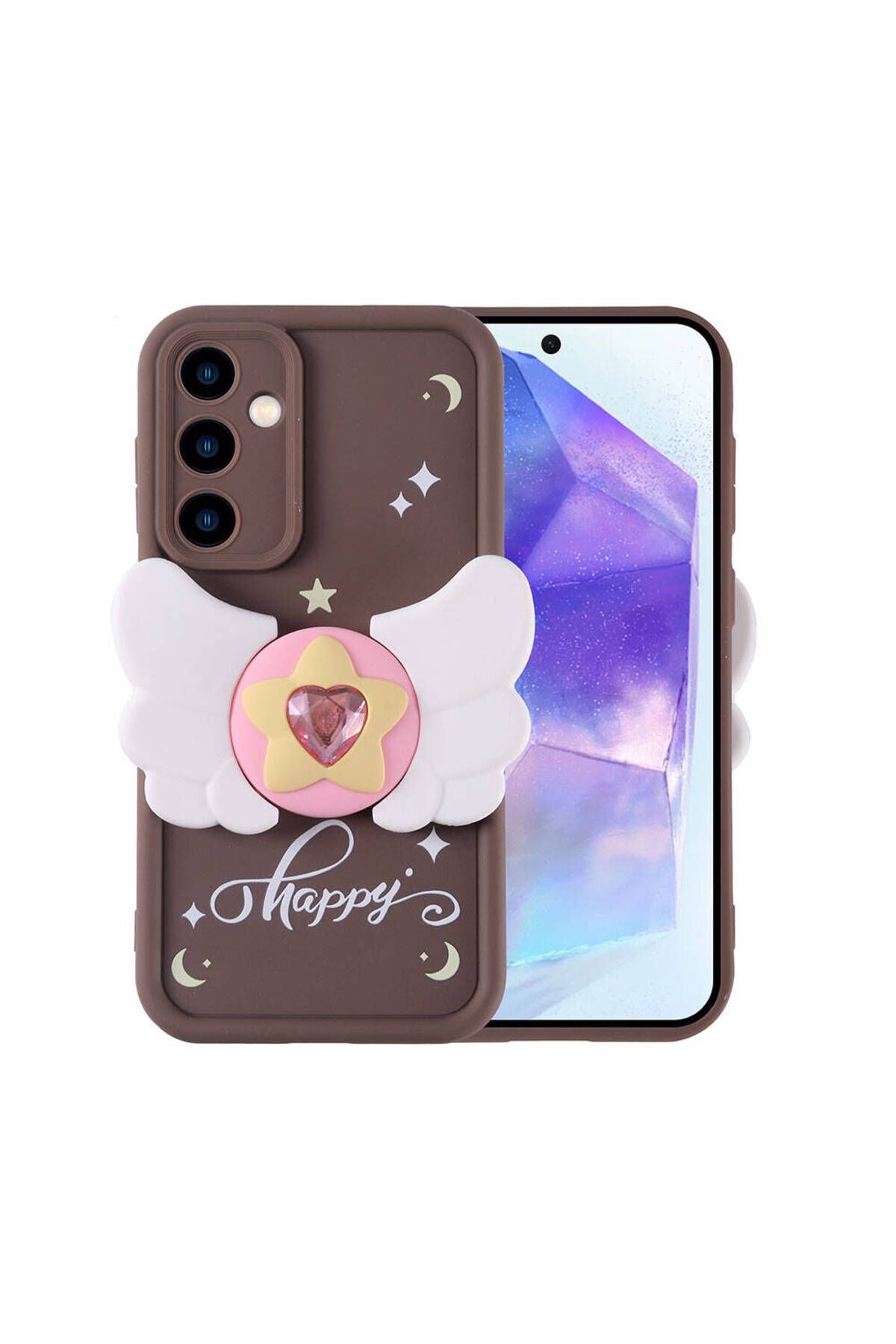 Galaxy A35 Kılıf Kamera Korumalı Figür Tasarımlı Zore Kapya Kapak - Koyu Kahve