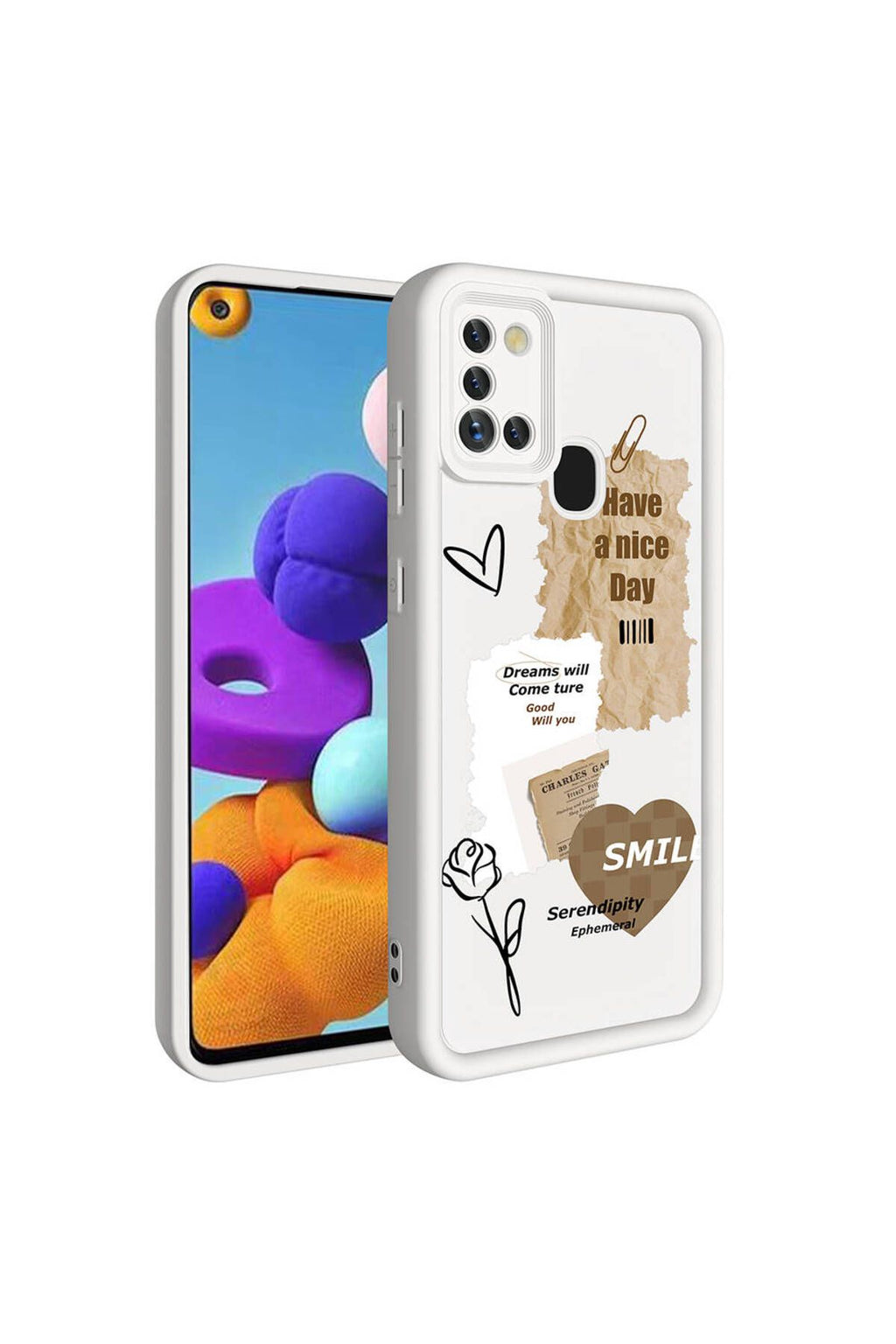 Galaxy A21S Kılıf Kamera Korumalı Baskılı Arka Yüzey Zore Klas Kapak - Beyaz