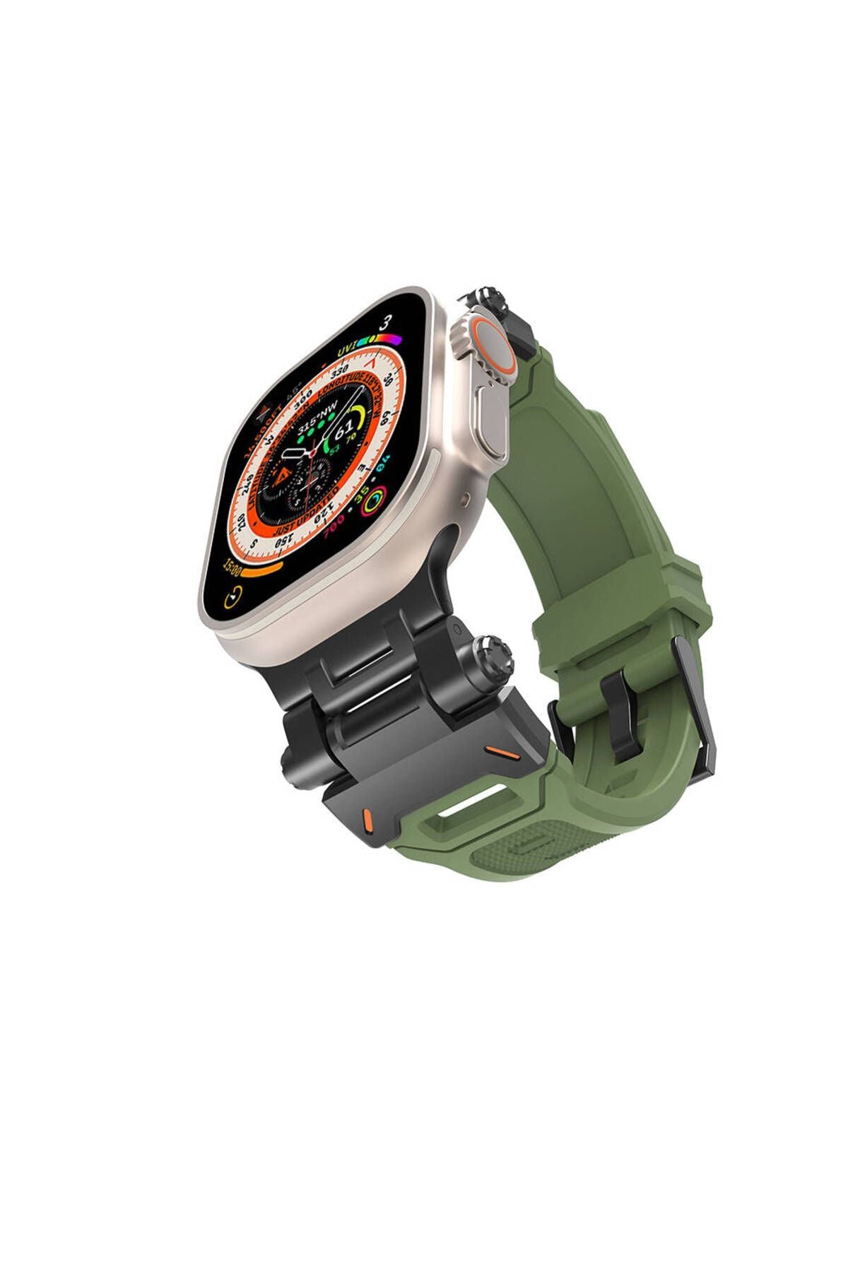 Watch Ultra 49mm CLO- KRD-108 Metal Başlıklı Silikon Kordon-Starlight-Mavi