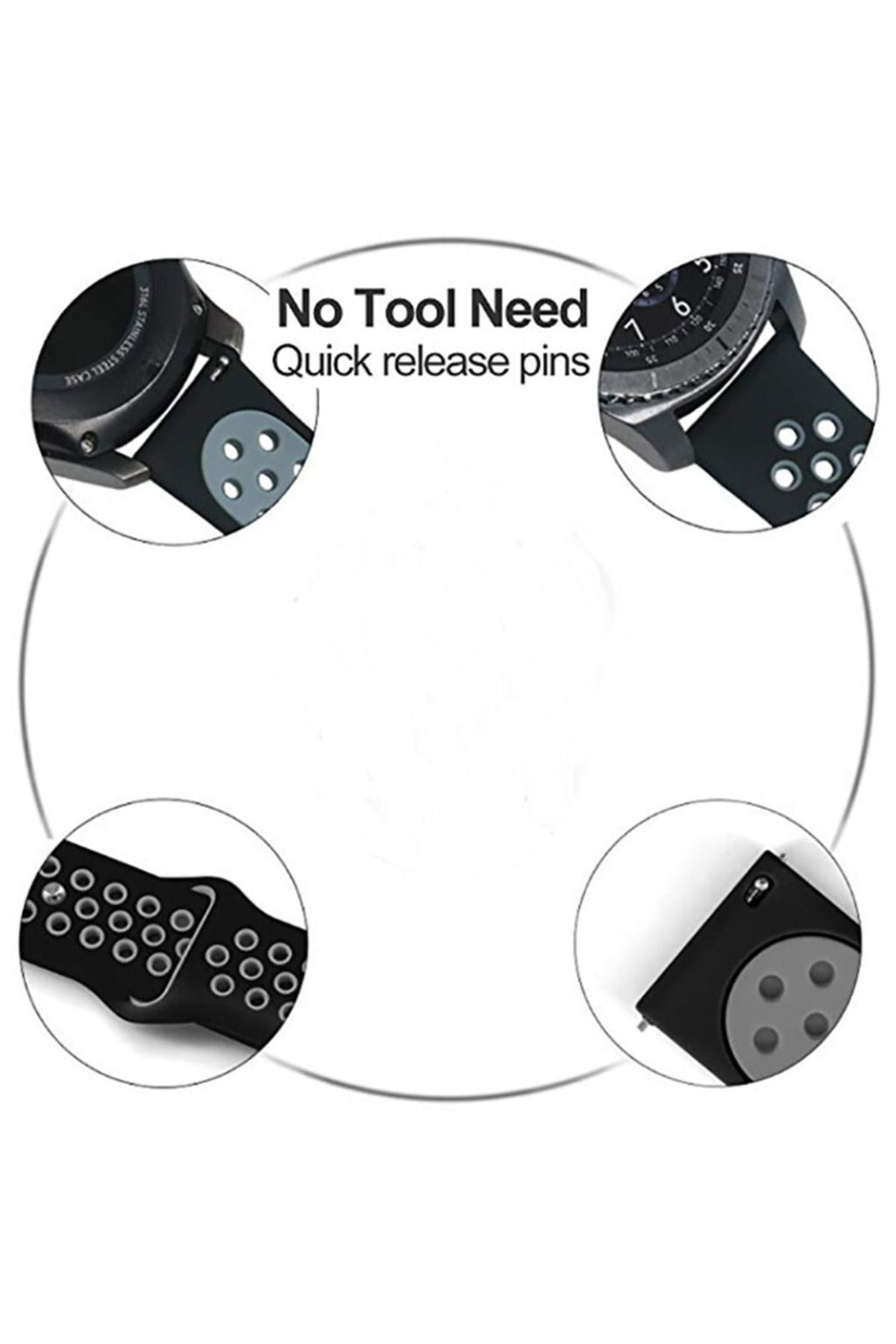 Galaxy Watch 42mm (20mm) KRD-02 Uyumlu Zore Kordon-Siyah-Gri