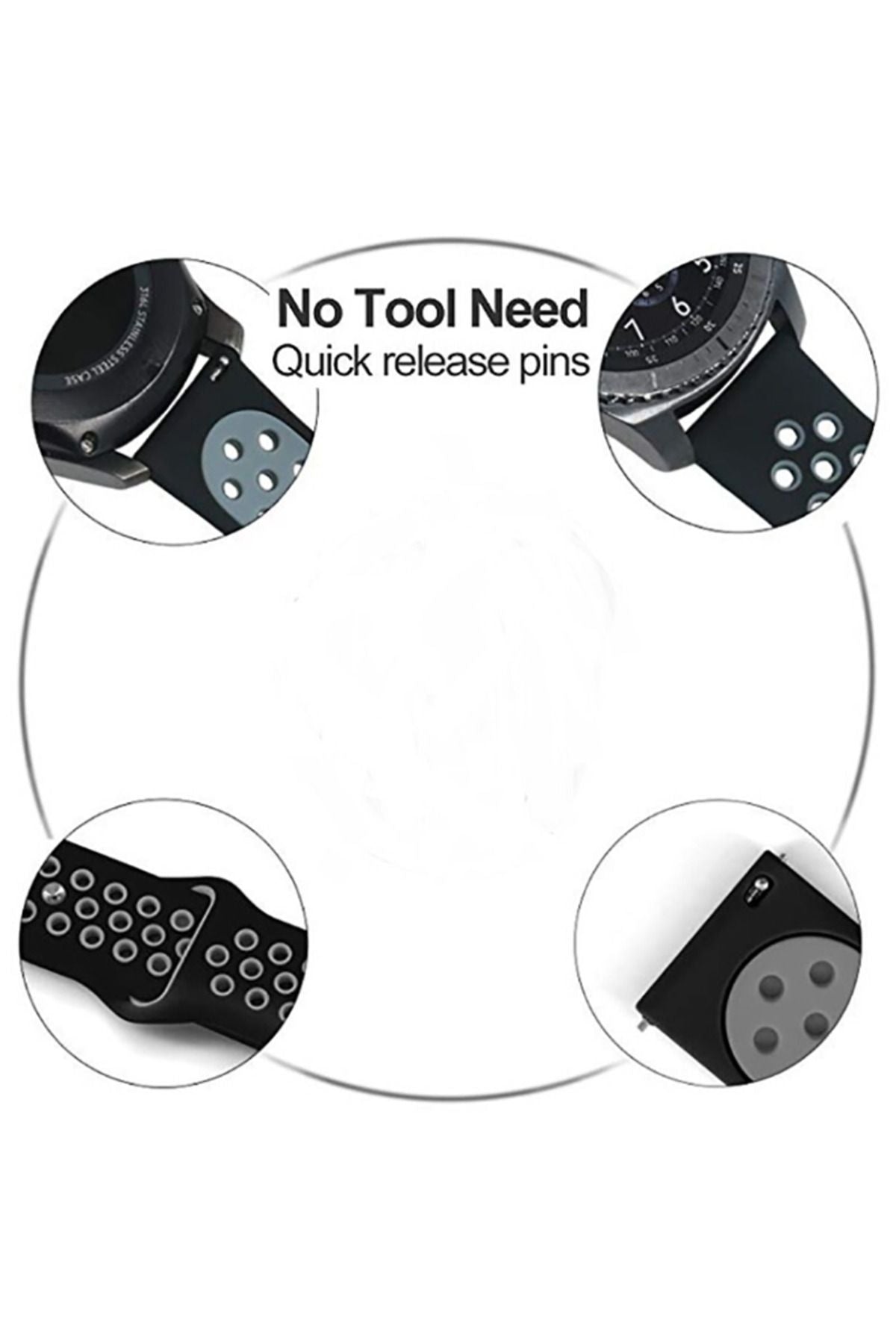 Galaxy Watch 42mm (20mm) KRD-02 Uyumlu Zore Kordon-Siyah-Gri