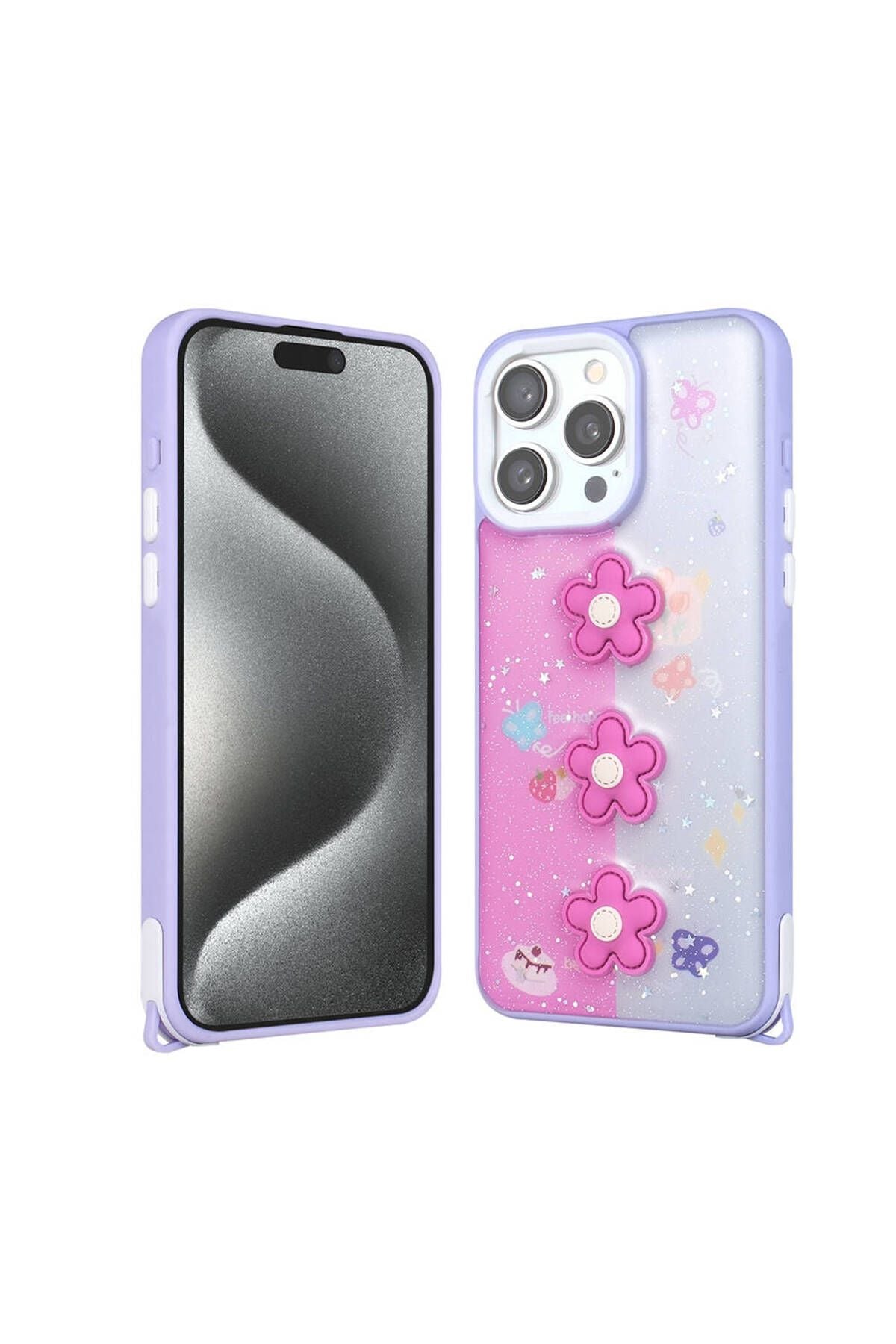 iPhone 15 Pro Max Kılıf Parlayan Sıvılı Simli Kabartma Figürlü Zore Cevze Kapak-Yeşil