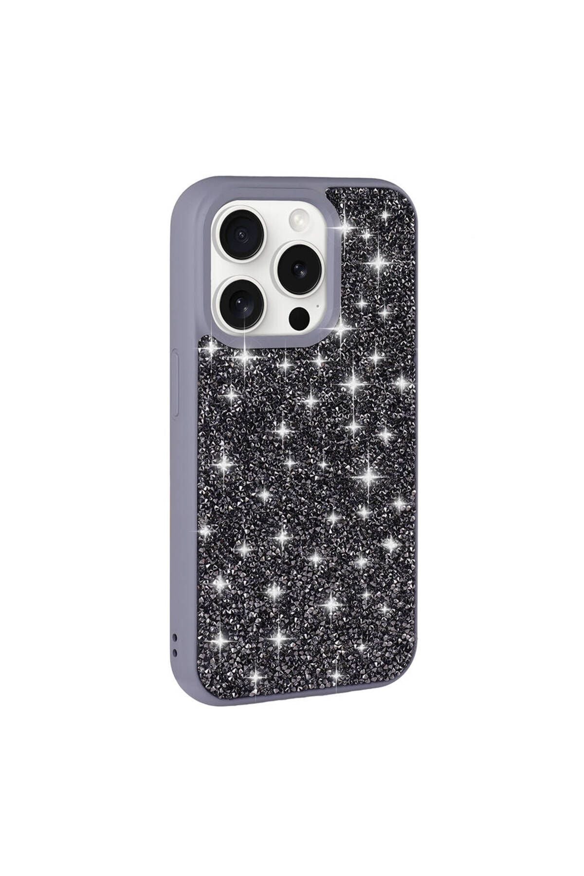 iPhone 15 Pro Uyumlu Parlak Taşlı Tasarım Pırlanta Zore Kılıf-Gri