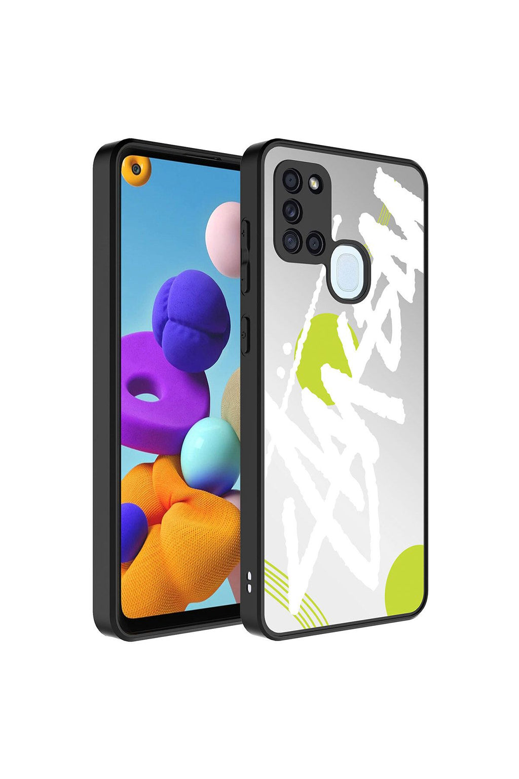 Galaxy A21S Kılıf Aynalı Desenli Kamera Korumalı Parlak Zore Mirror Kapak - Yazı
