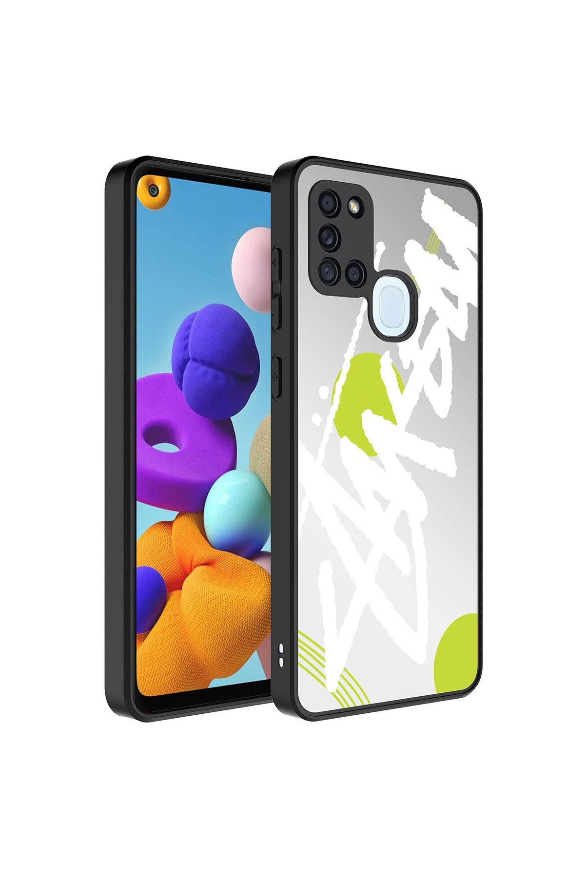 Galaxy A21S Kılıf Aynalı Desenli Kamera Korumalı Parlak Zore Mirror Kapak - Yazı
