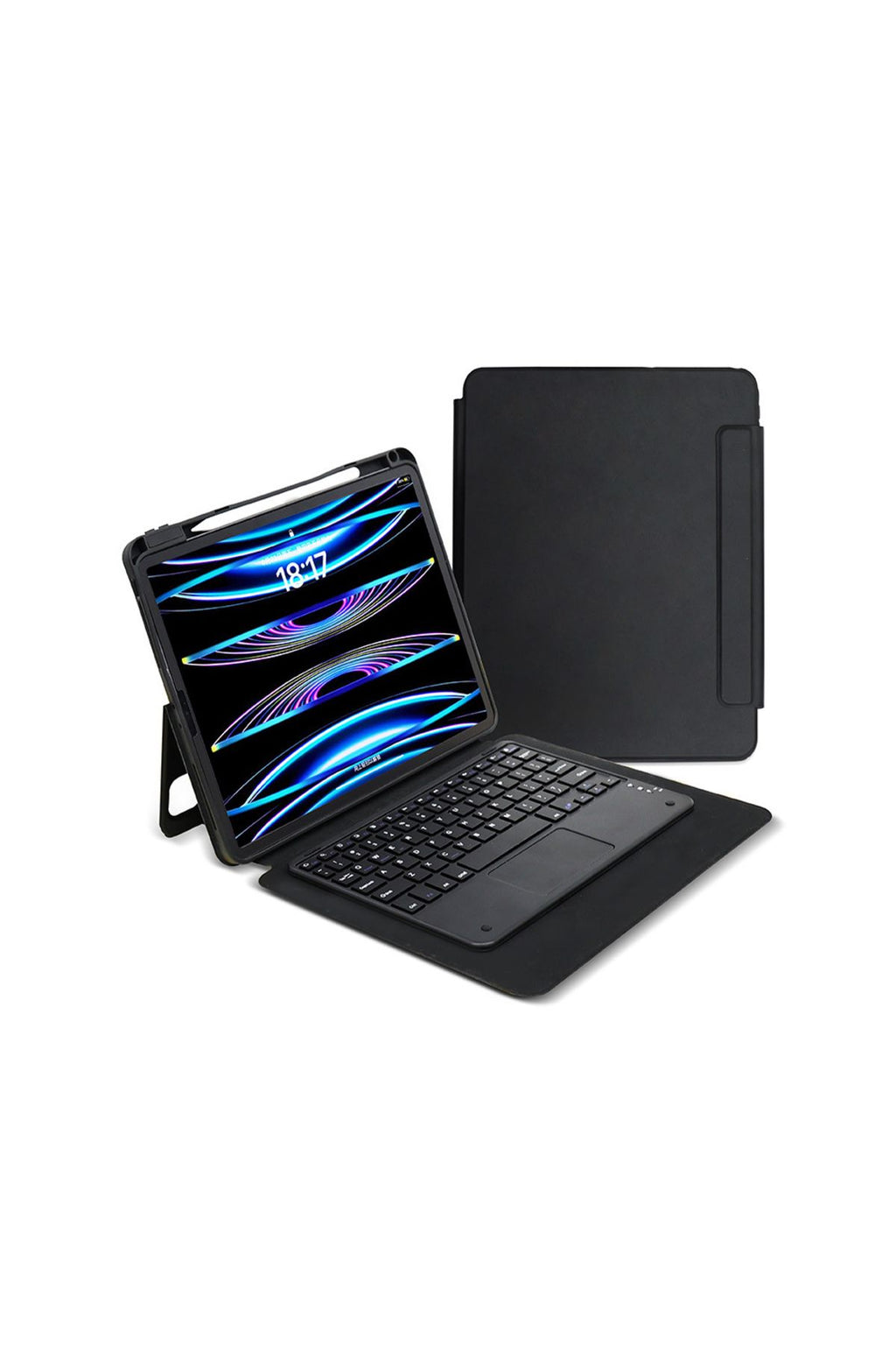 iPad Pro 13 2024 Zore Border Keyboard Bluetooh Bağlantılı Standlı Klavyeli Tablet Kılıfı - Siyah